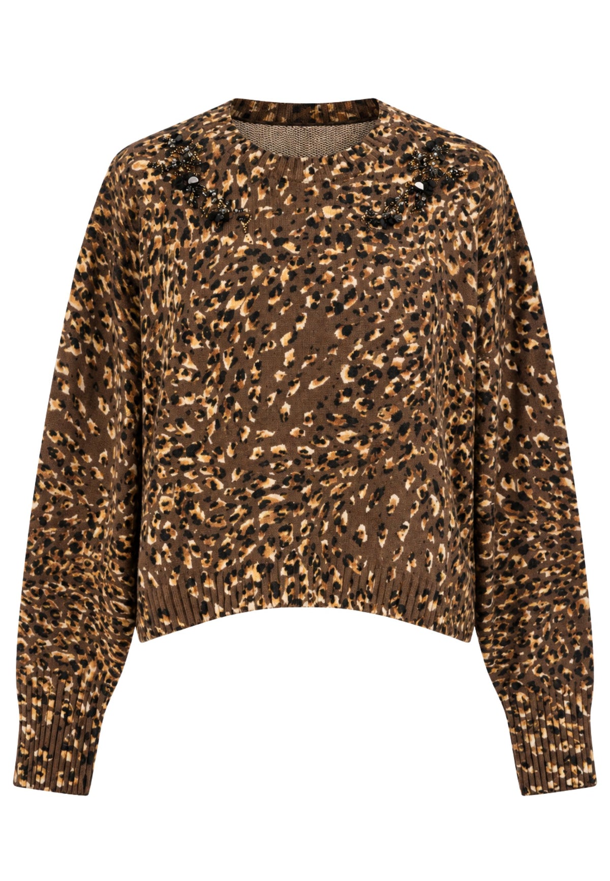 Twinset - Maglia animalier con applicazioni gioiello
