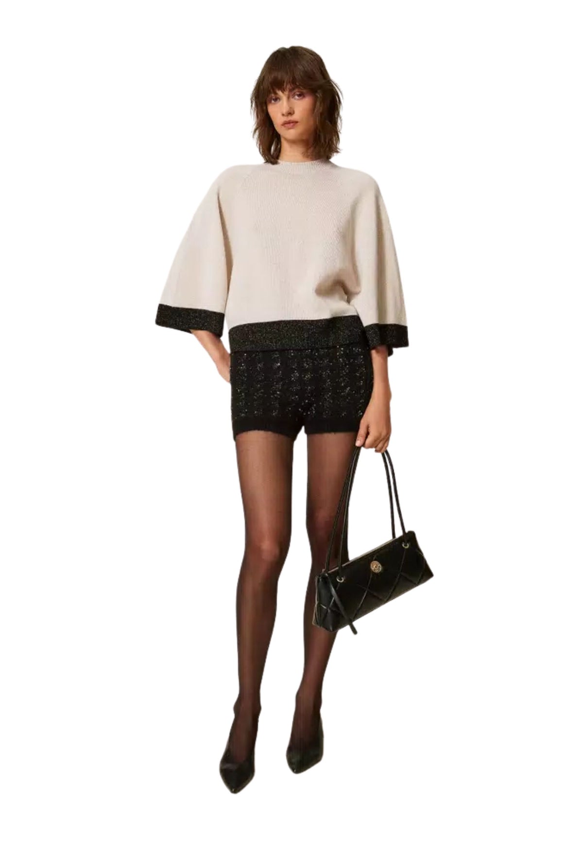 Twinset Milano - Maglia cropped in lana e cashmere con lurex