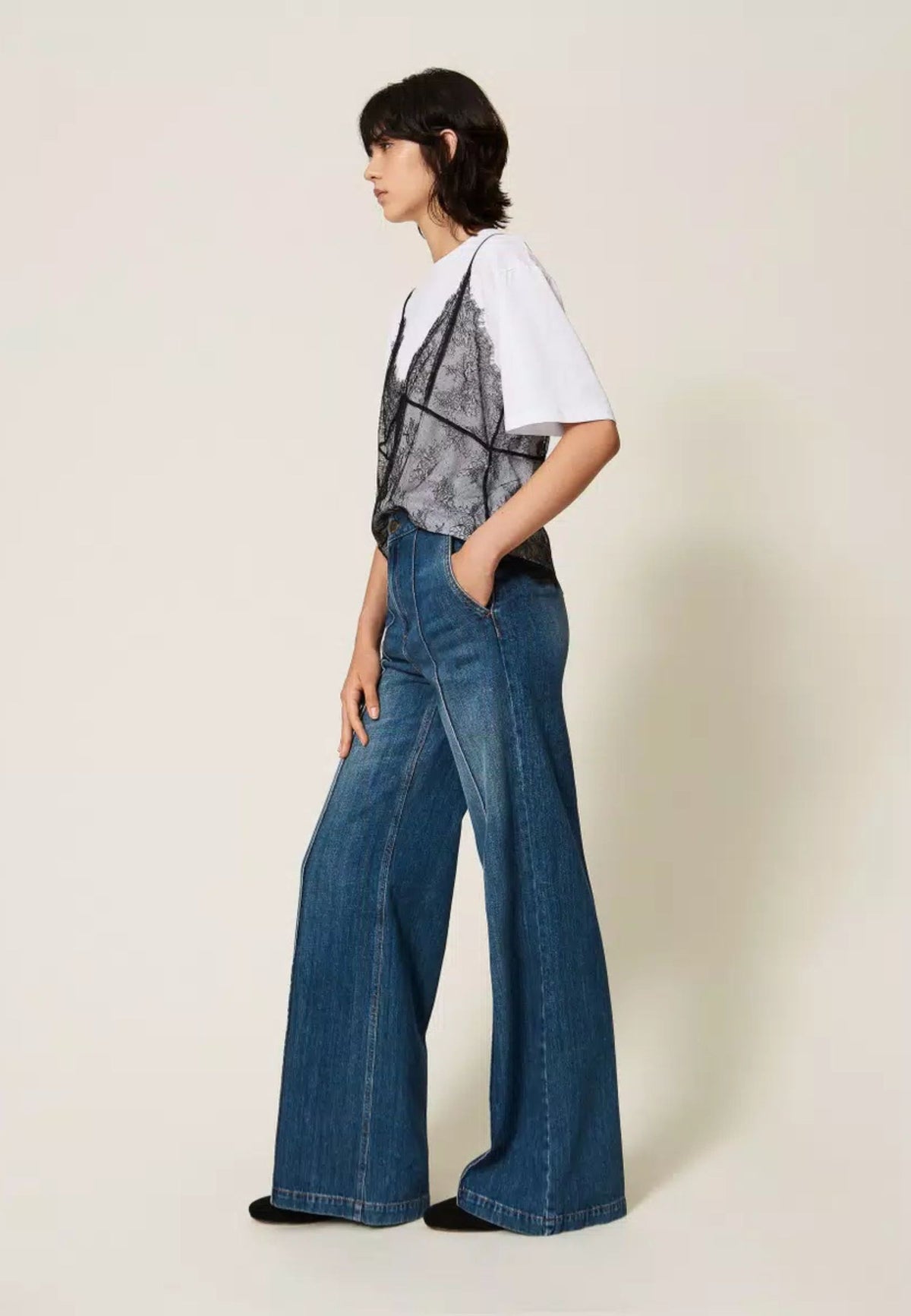Twinset - Jeans Wide Leg con Nervature