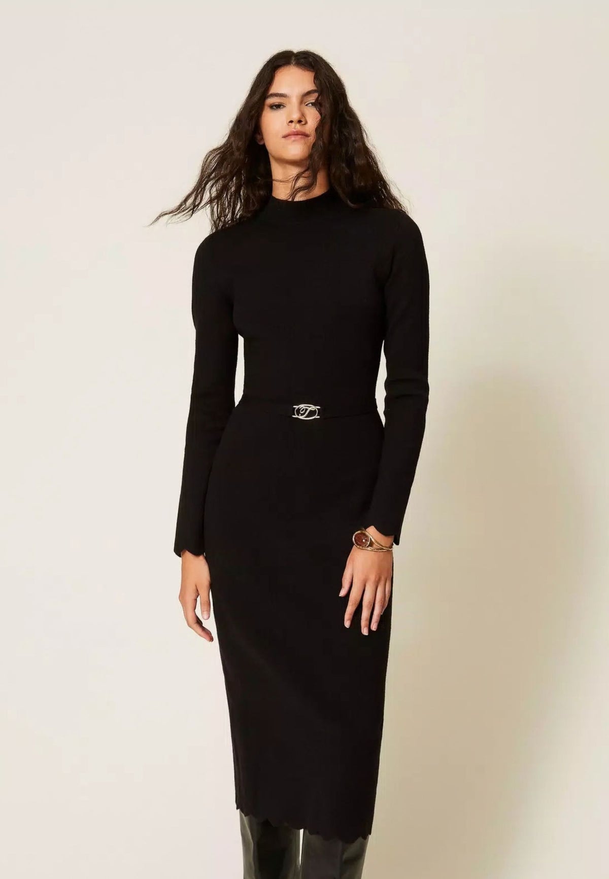 Twinset Abito lungo in maglia con cintura