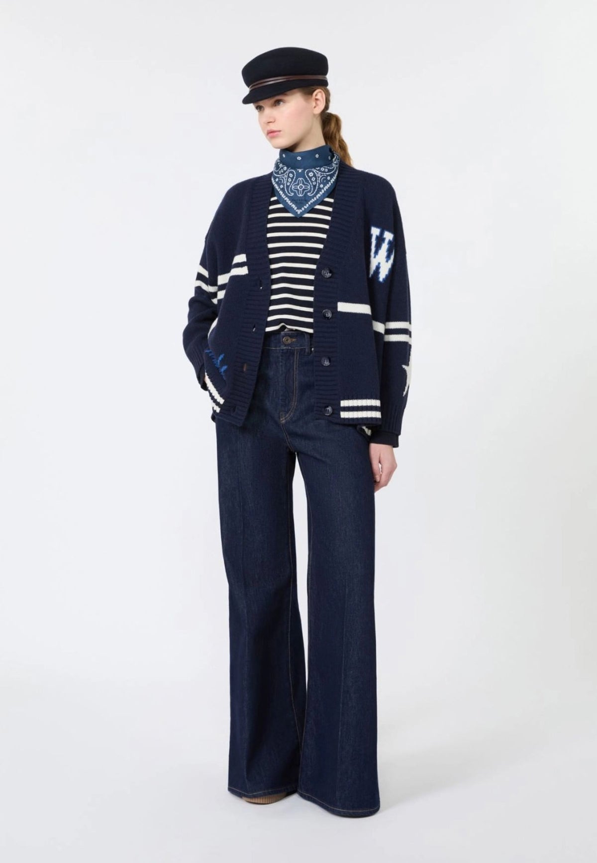 Weekend Max Mara cardigan in lana jacquard blu marino