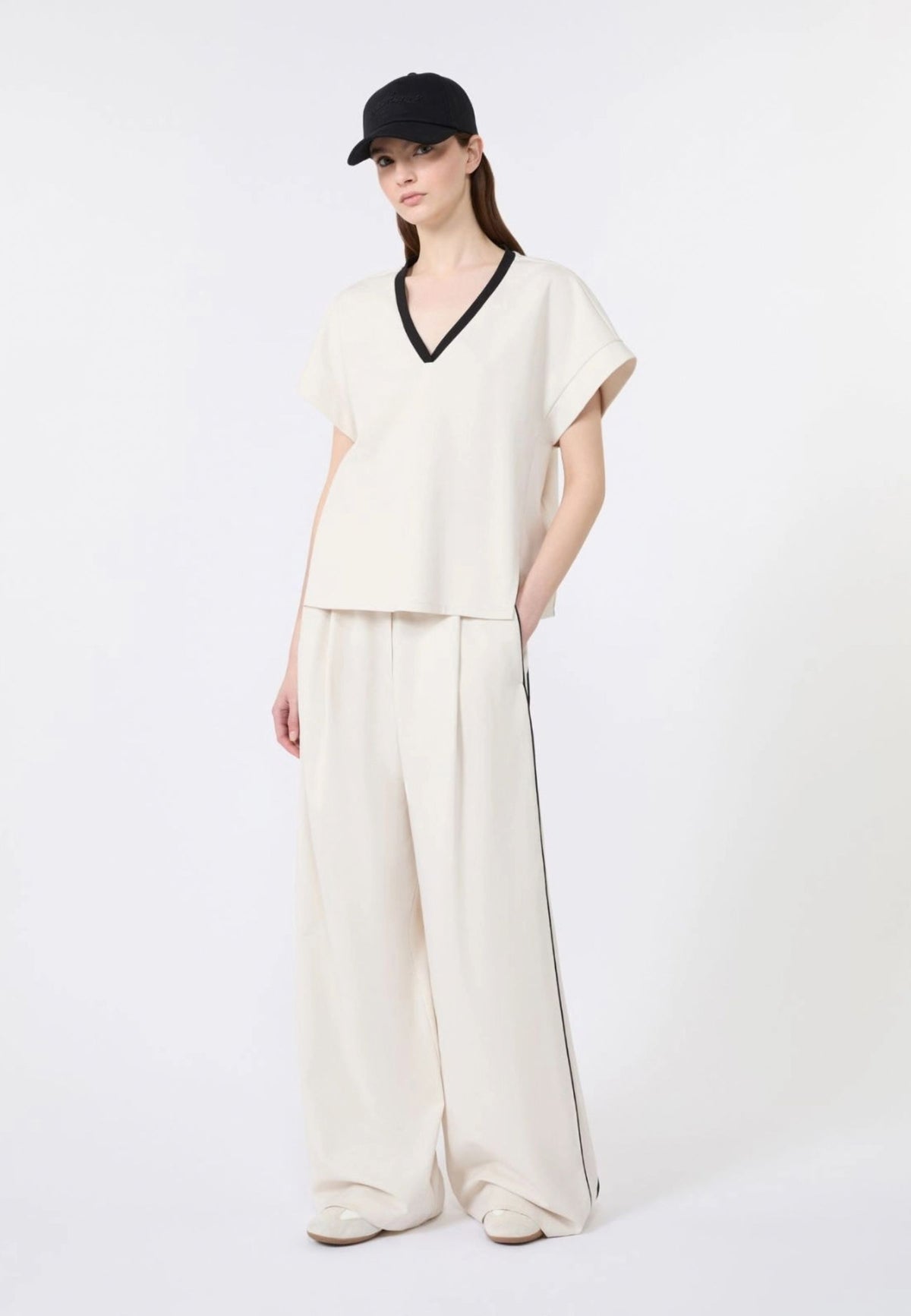Weekend Max Mara - Pantalone Wide Leg in Jersey con Piping