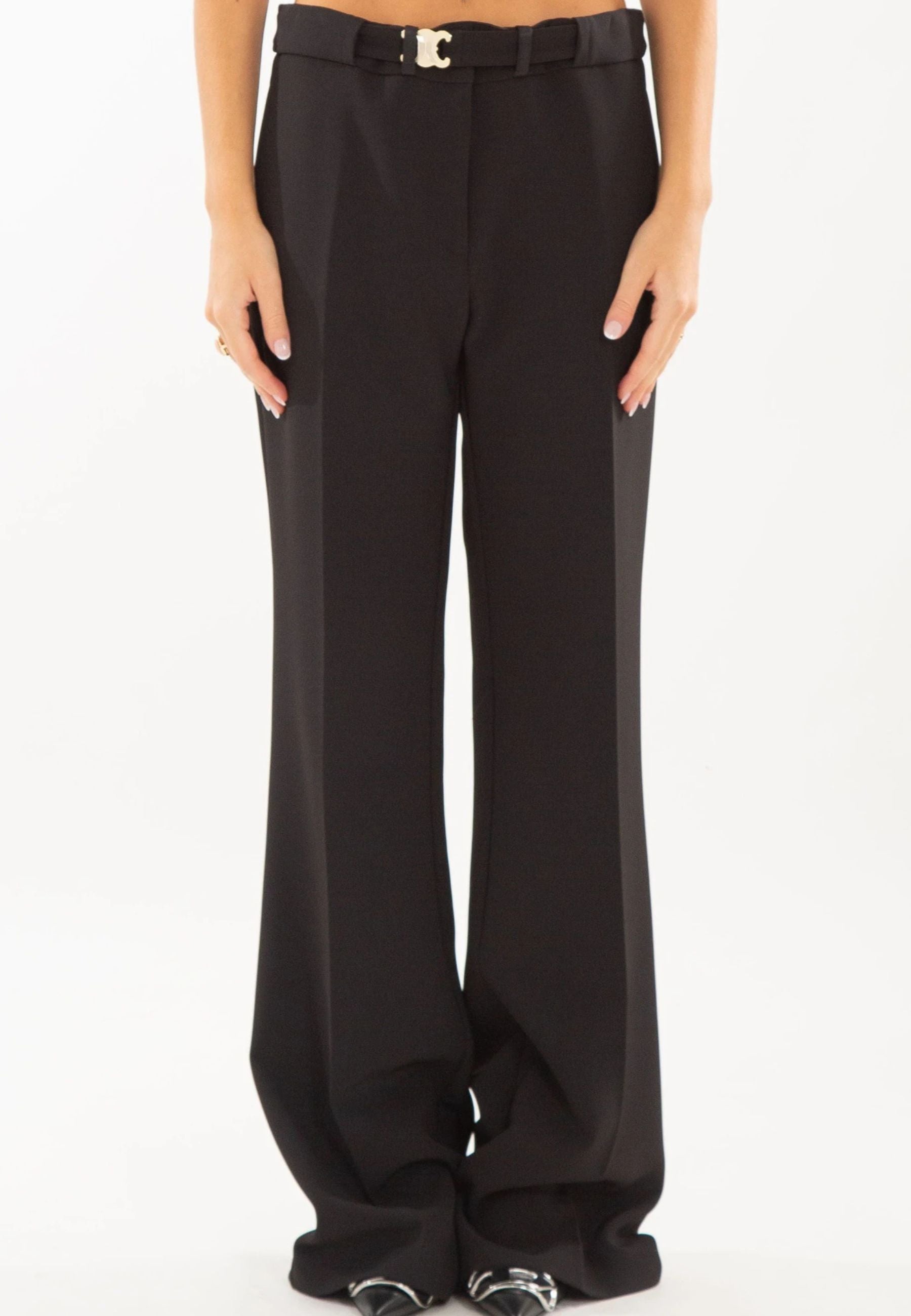 Pantalone nero a gamba dritta con cintura logata