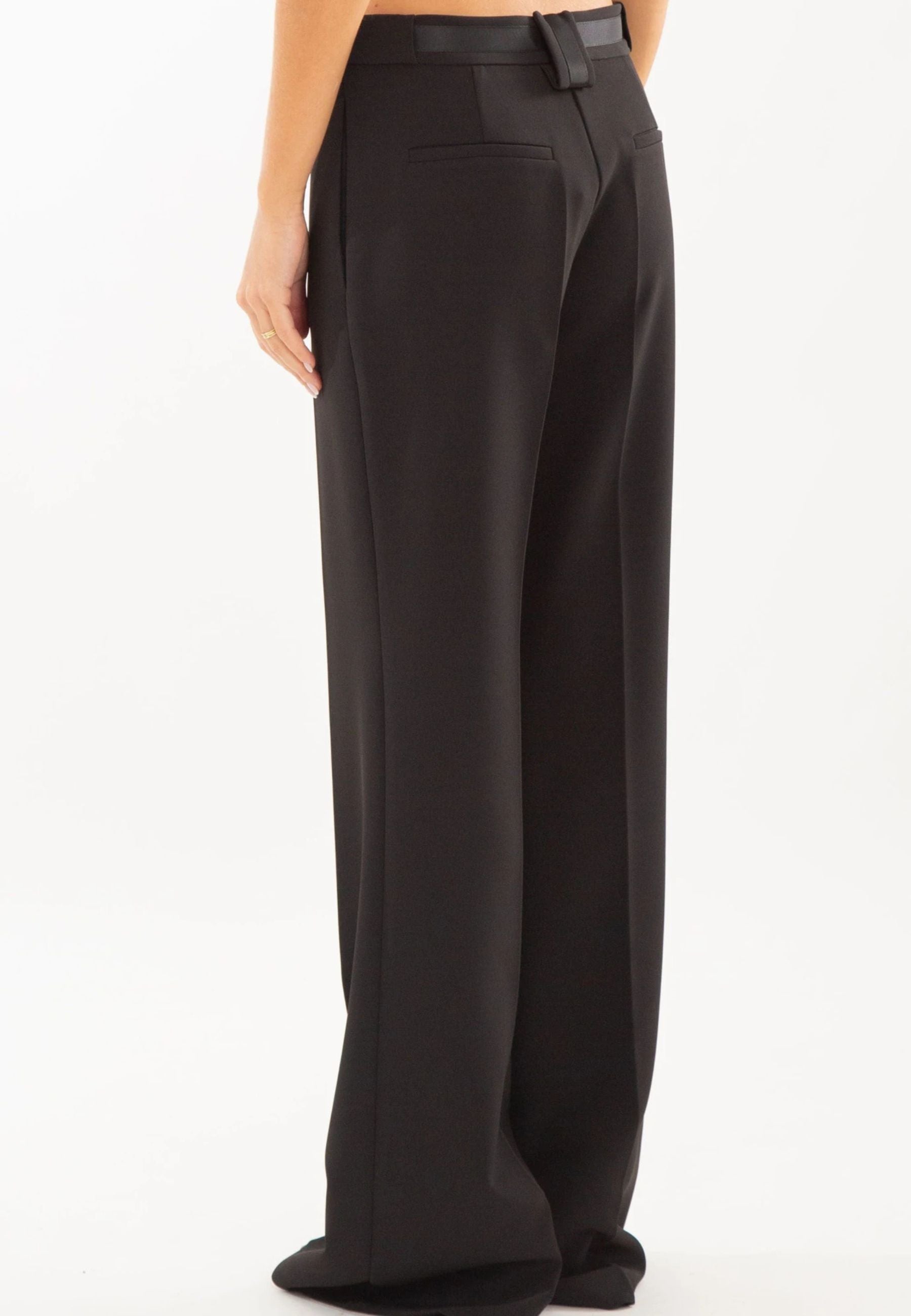 Pantalone nero a gamba dritta con cintura logata