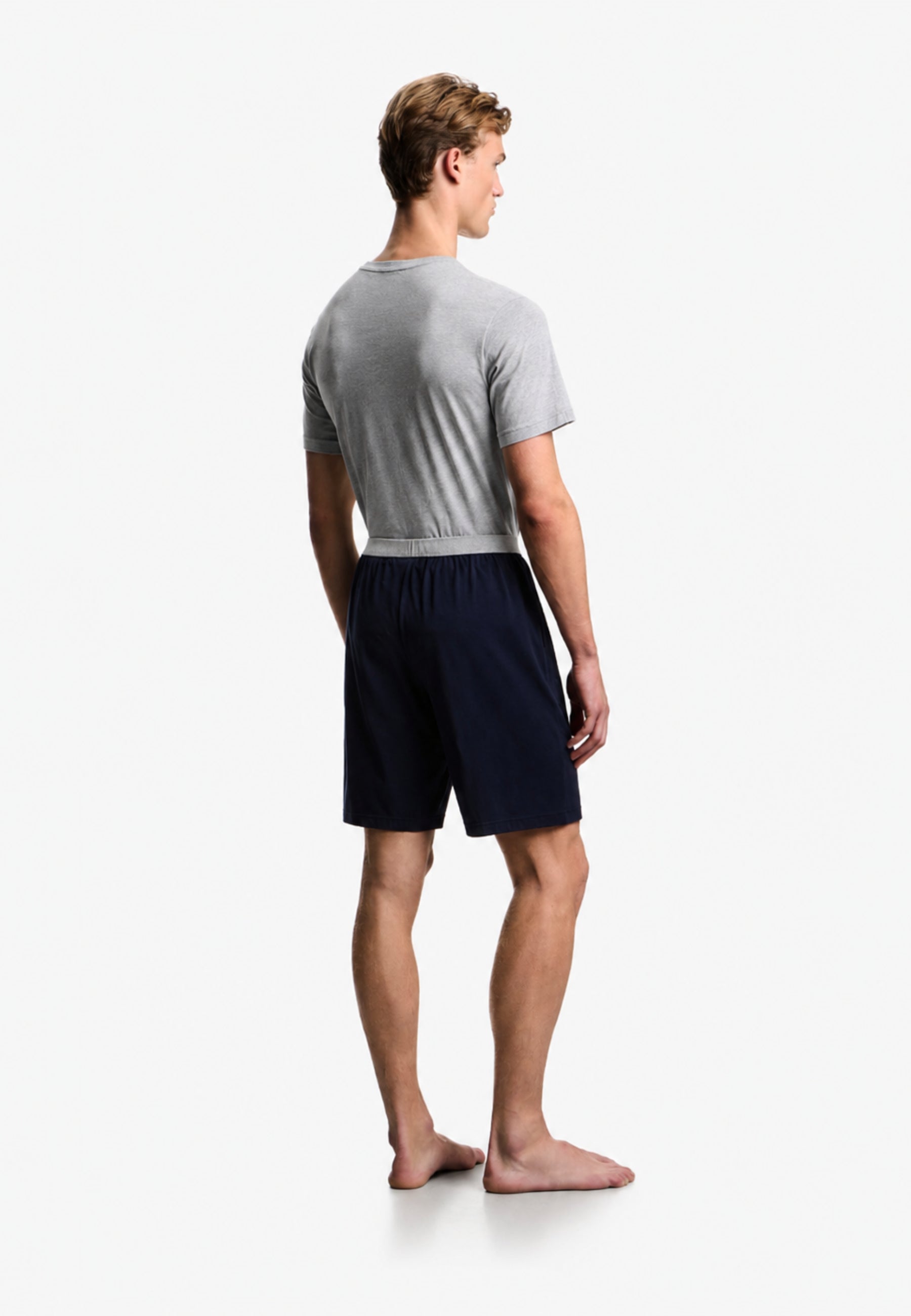 Emporio Armani - Pigiama Uomo con Bermuda in Jersey Stretch - T-shirt Beige e Bermuda Blu