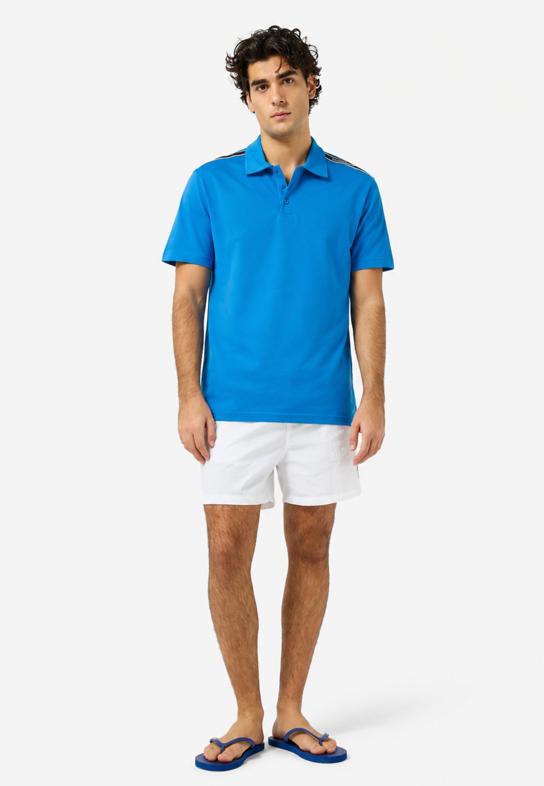 Emporio Armani Polo Uomo con Logotape sulle Spalle - Azzurro