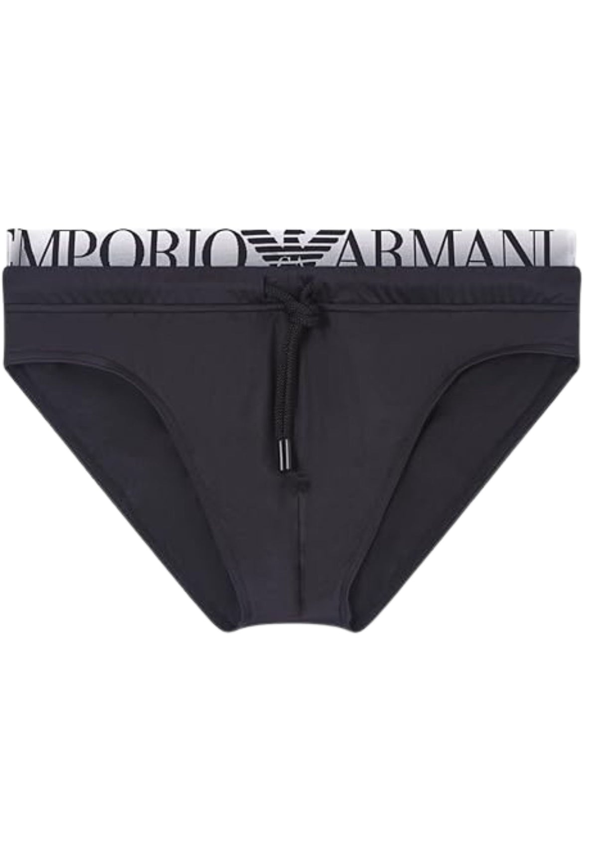 Emporio Armani - Slip mare nero con coulisse e logo jacquard