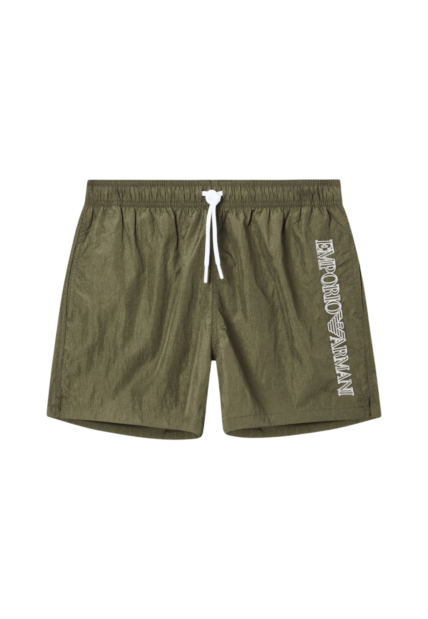 Emporio Armani Costume da Bagno Uomo Shorts con Ricamo Logo - Verde Militare