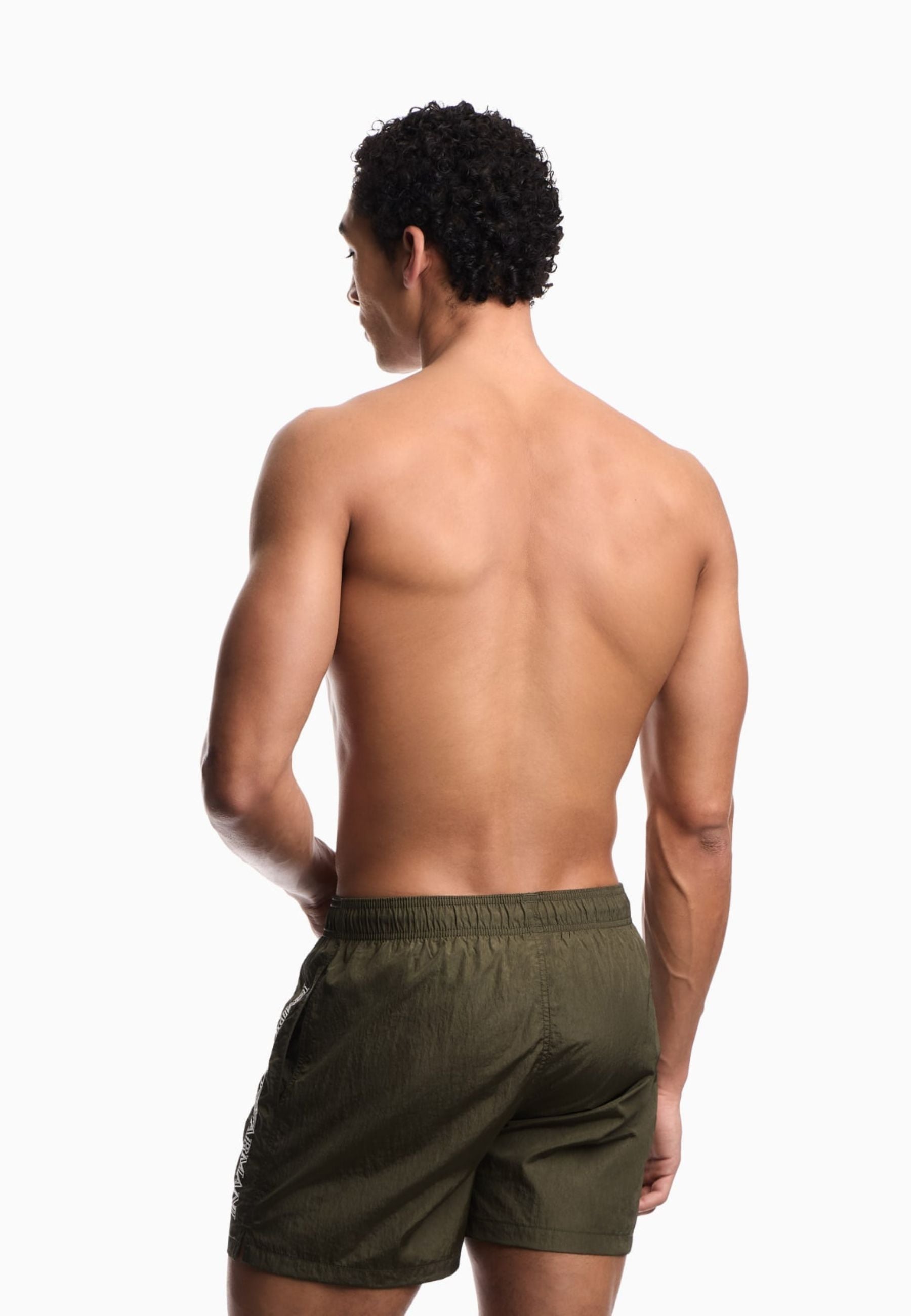 Emporio Armani Costume da Bagno Uomo Shorts con Ricamo Logo - Verde Militare