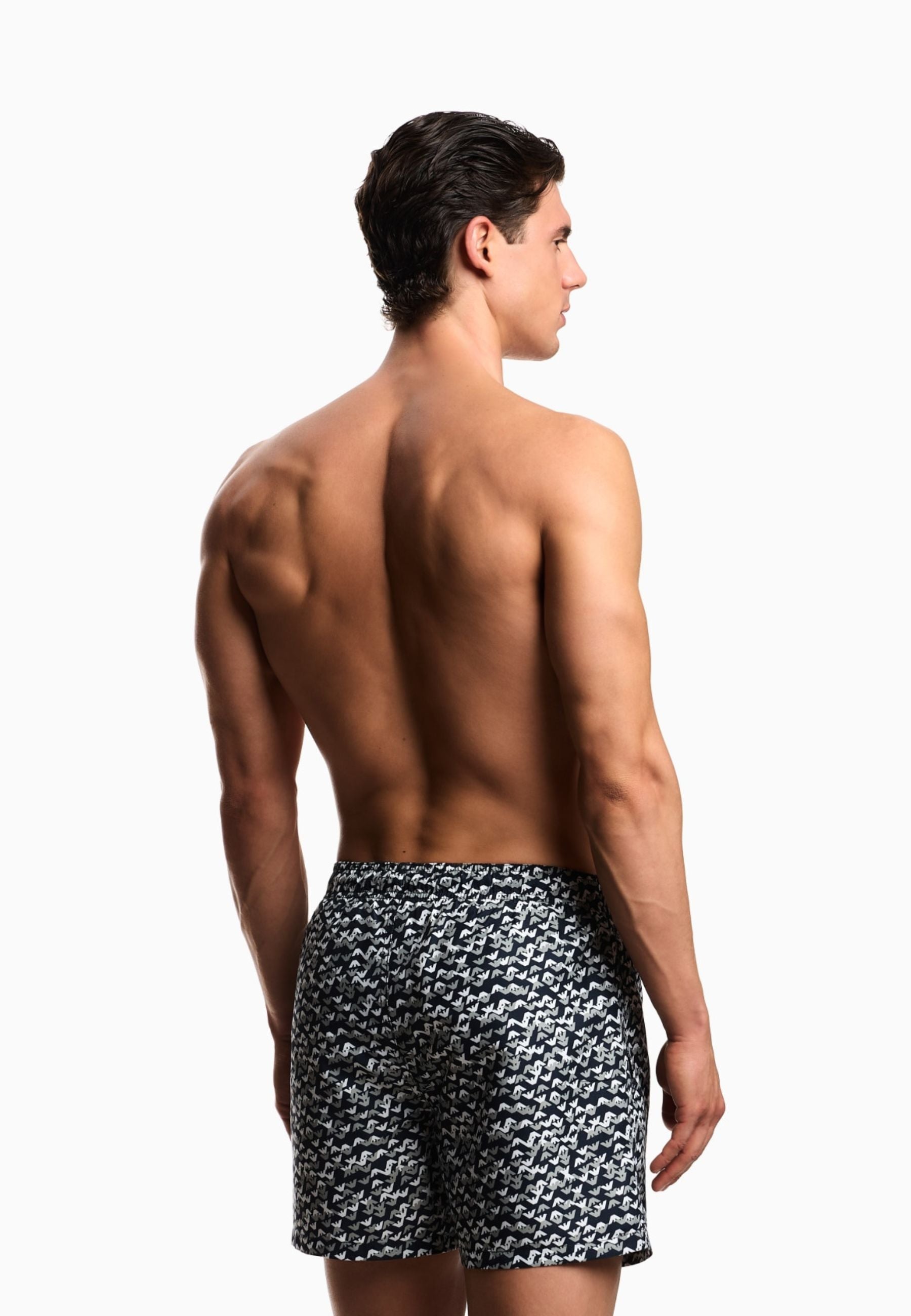Emporio Armani Costume da Bagno Uomo Shorts Logo All Over - Blu Navy
