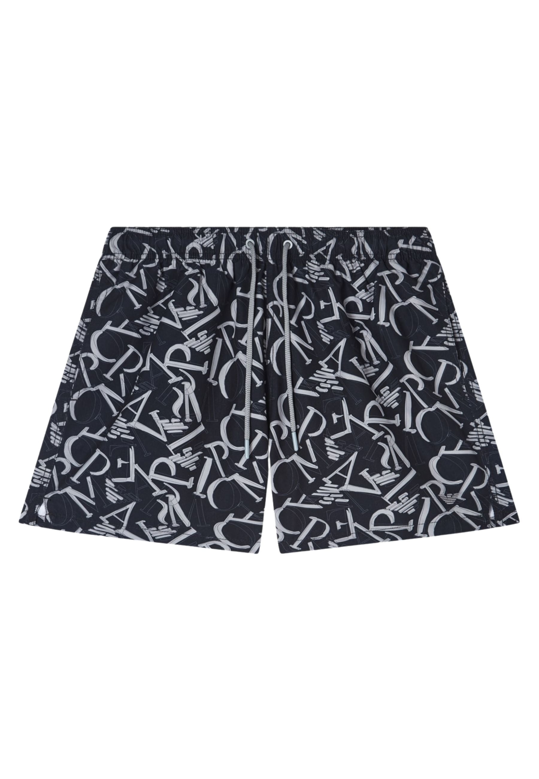 Emporio Armani Costume da Bagno Uomo Shorts Stampa Logo All Over - Nero