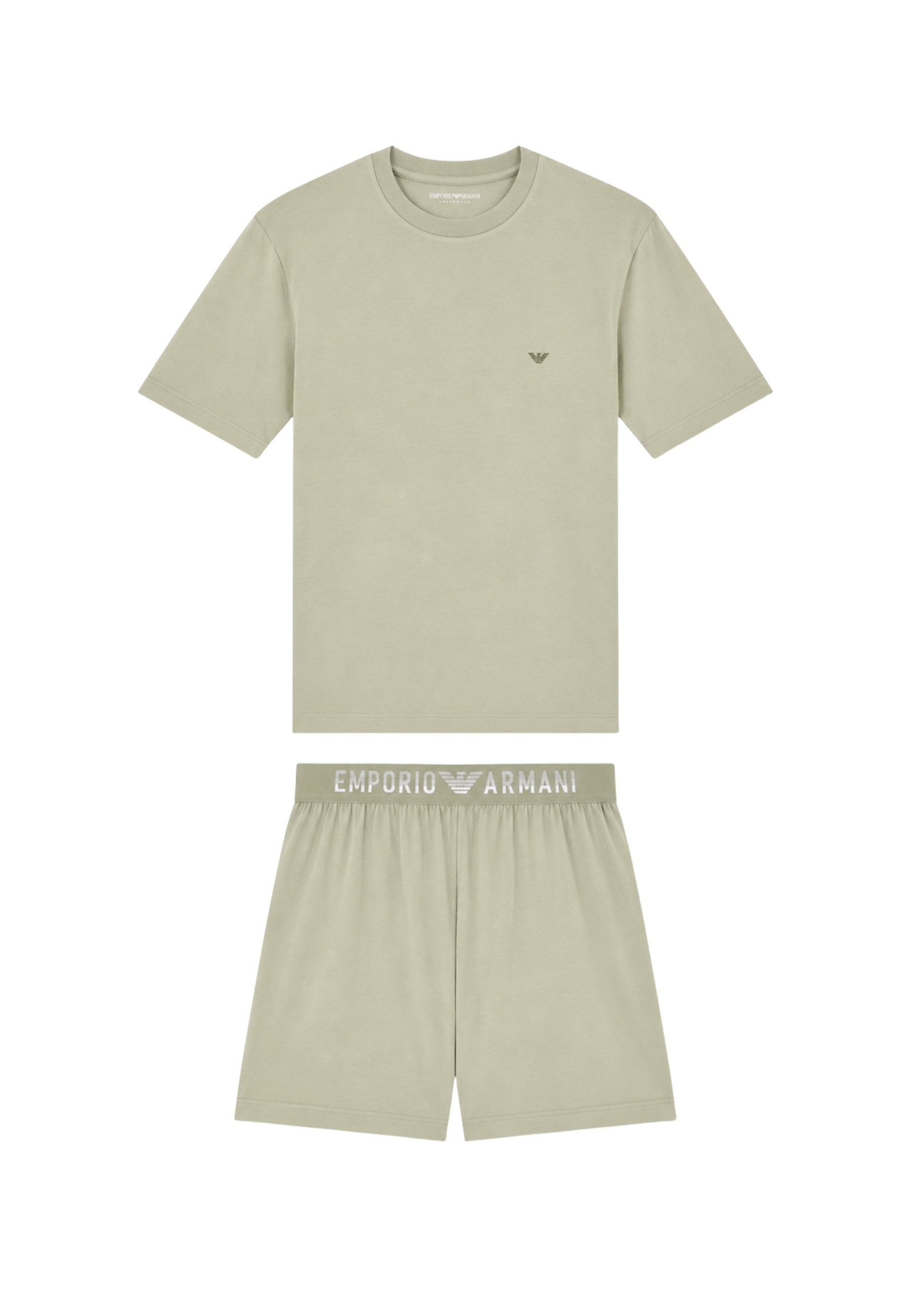 Emporio Armani Pigiama Uomo in Modal Soft con Bermuda - Verde Salvia