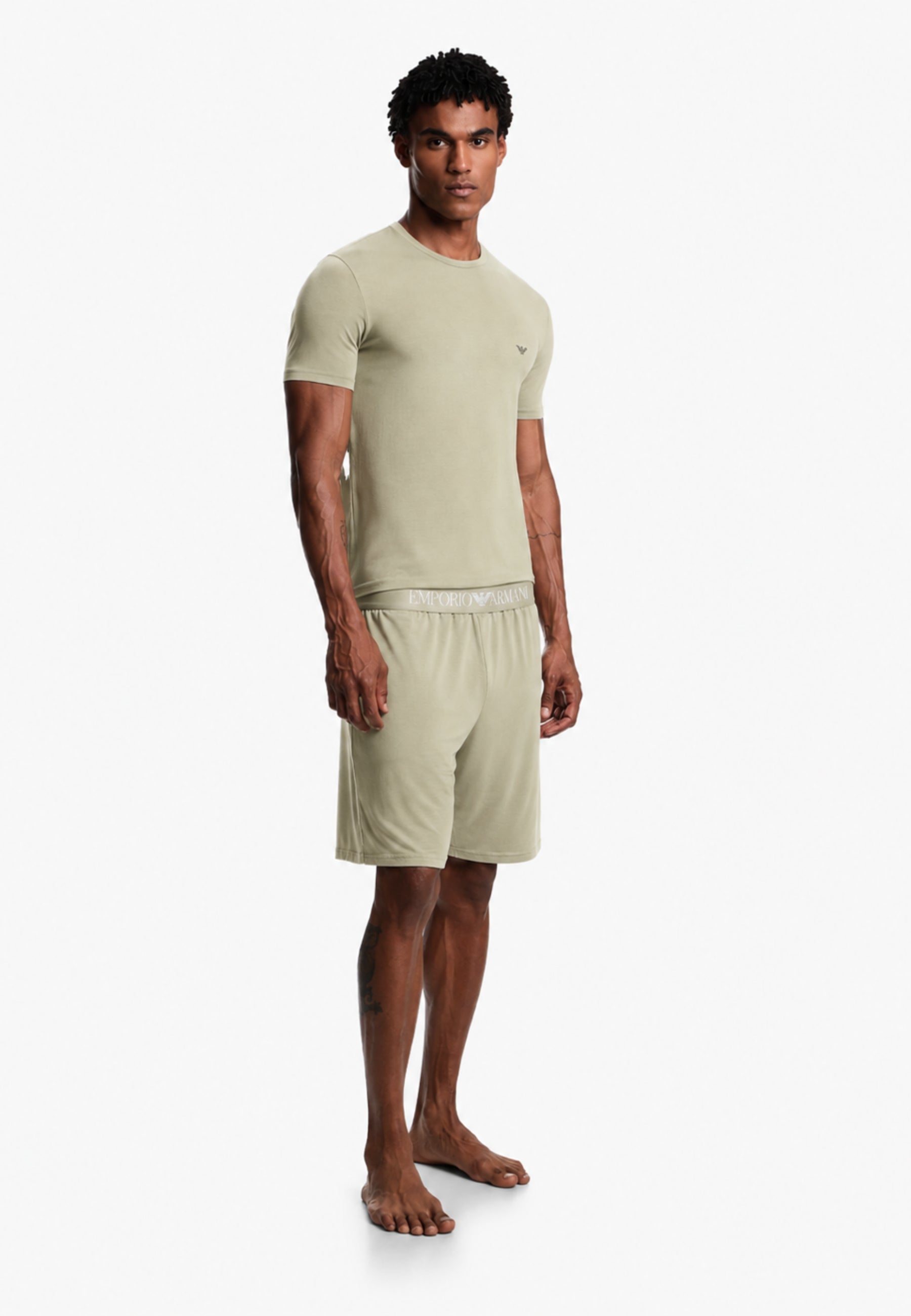 Emporio Armani Pigiama Uomo in Modal Soft con Bermuda - Verde Salvia