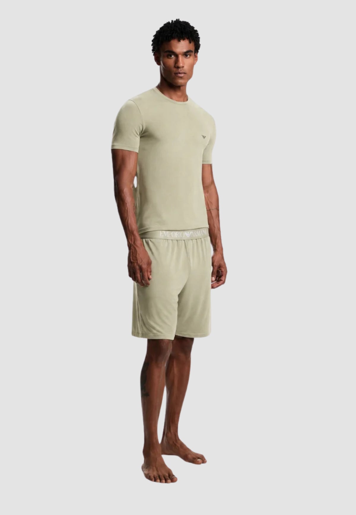 Emporio Armani Pigiama Uomo in Modal Soft con Bermuda - Verde Salvia