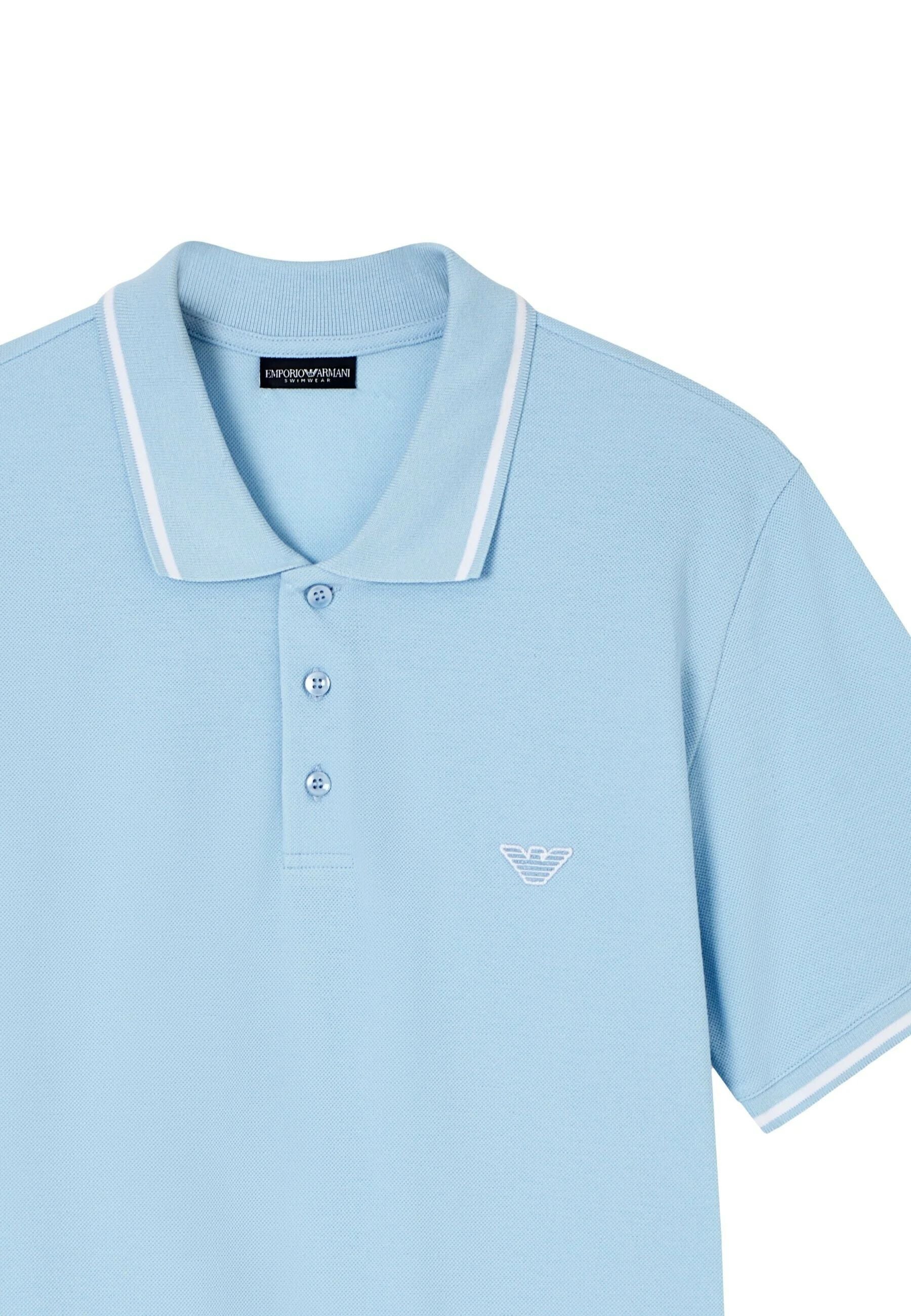 Emporio Armani Polo Uomo in Piqué di Cotone con Profili a Contrasto - Azzurro
