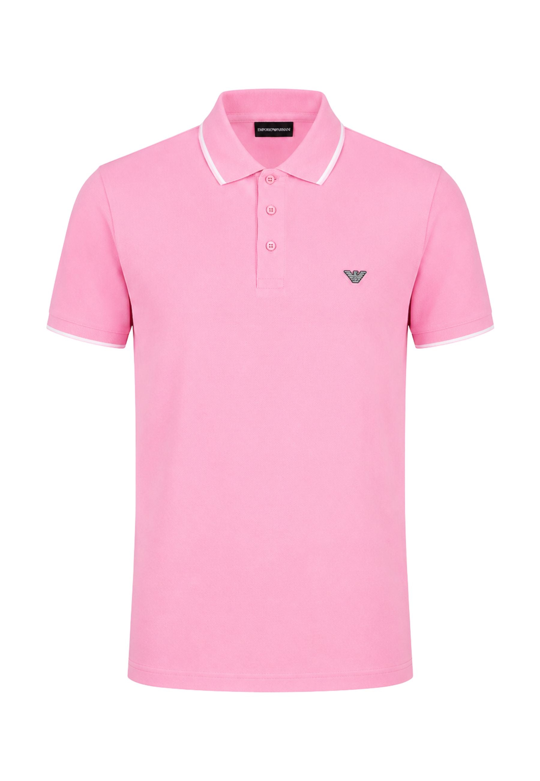 Emporio Armani Polo Uomo in Piqué di Cotone con Profili a Contrasto - Rosa