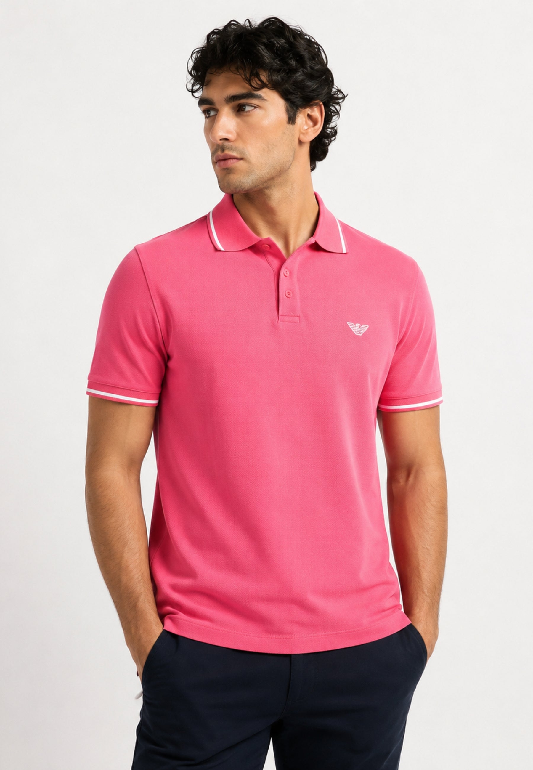 Emporio Armani Polo Uomo in Piqué di Cotone con Profili a Contrasto - Rosa