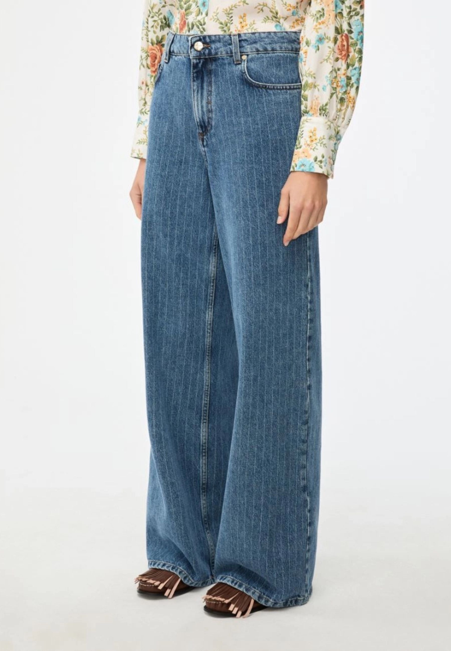 iBlues - Jeans wide leg in denim con motivo rigato