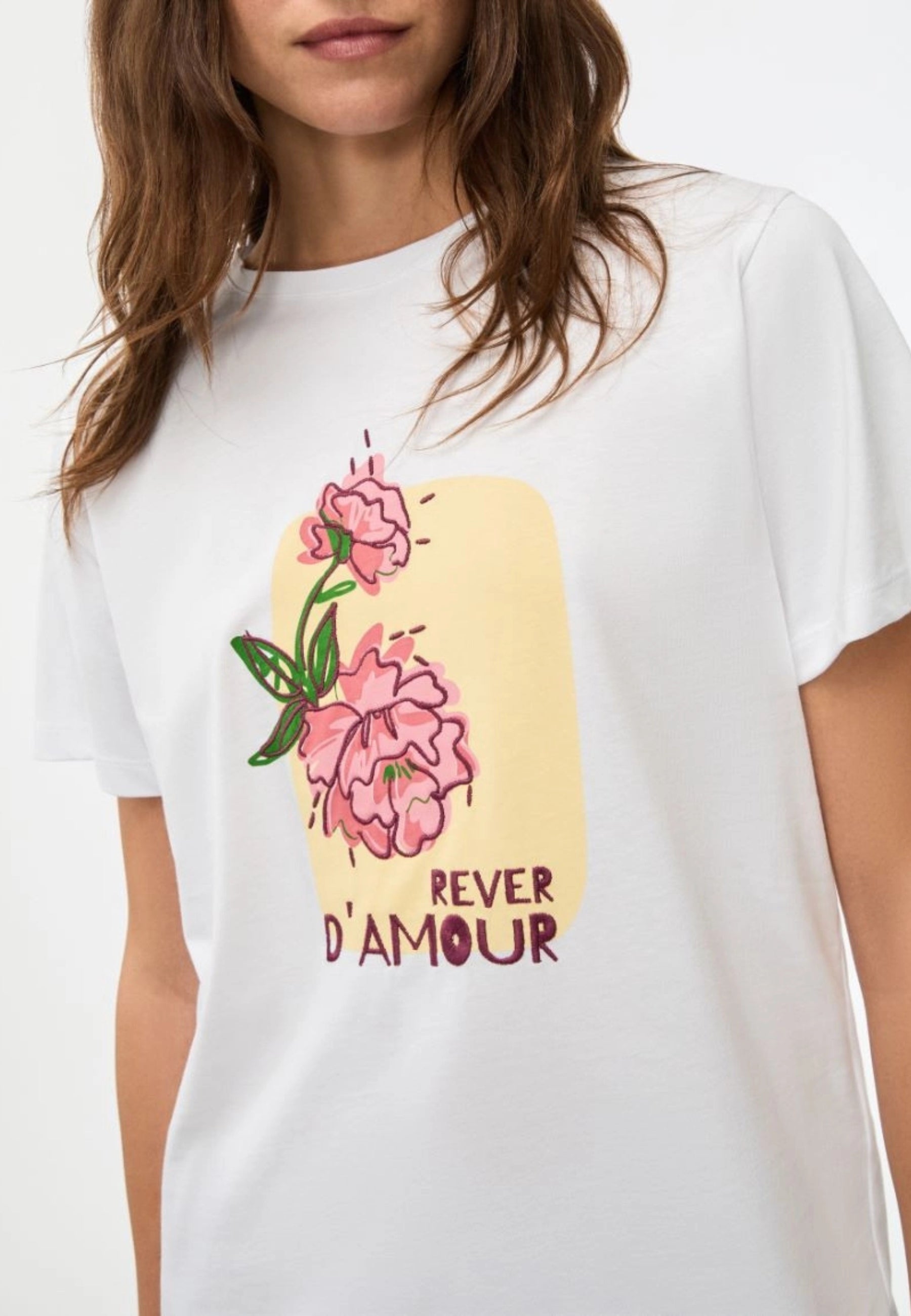 iBlues T-shirt in Cotone con Stampa e Ricamo Floreale