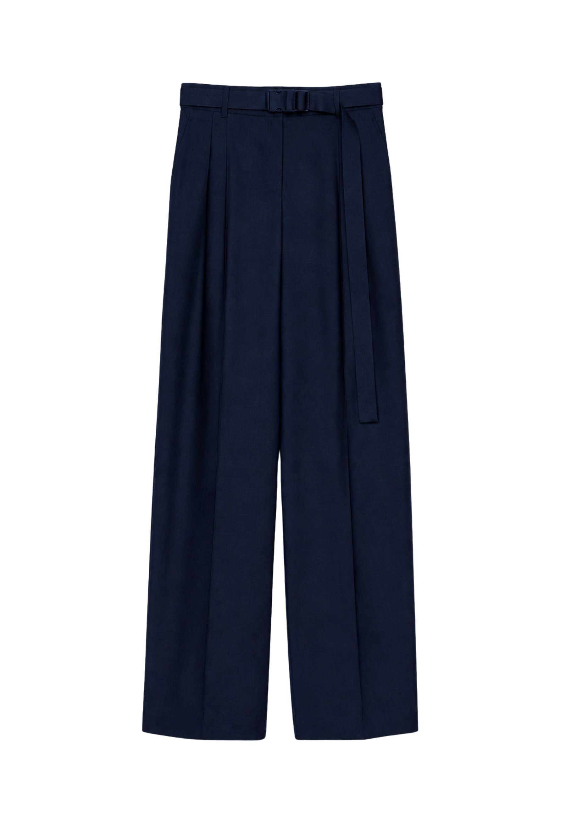 Pantalone lungo in gabardina di misto lana con cintura coordinata