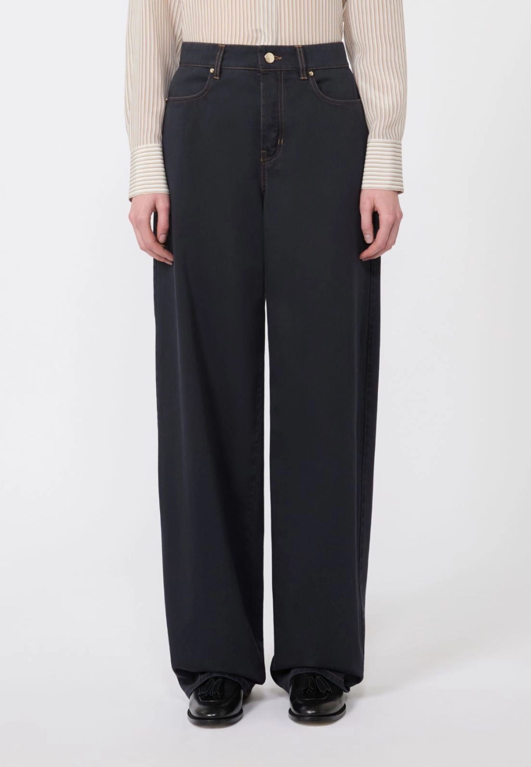 Max Mara - Pantalone baggy in raso di cotone blu