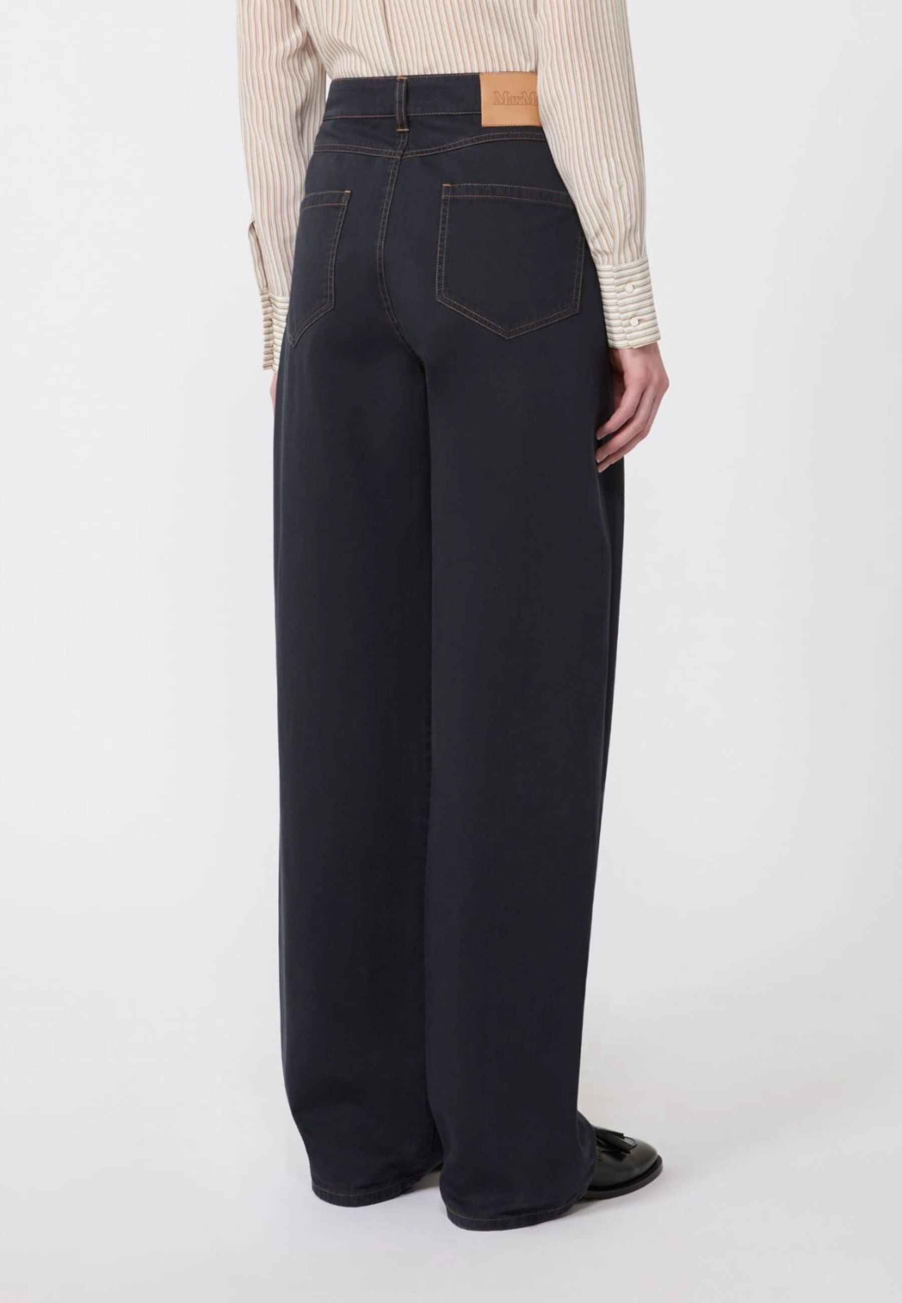 Max Mara - Pantalone baggy in raso di cotone blu