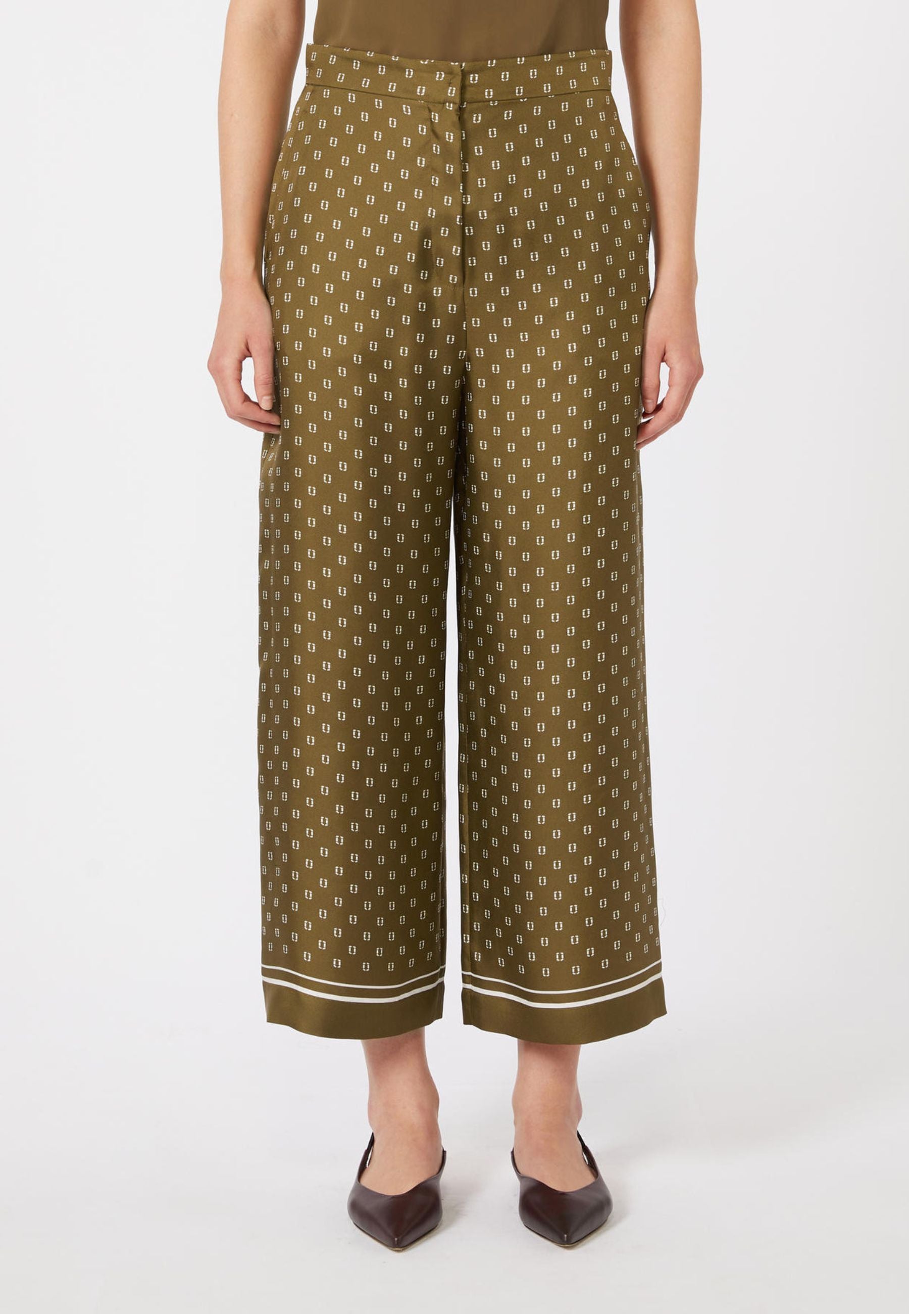 Max Mara Studio - Pantalone cropped in seta con stampa foulard