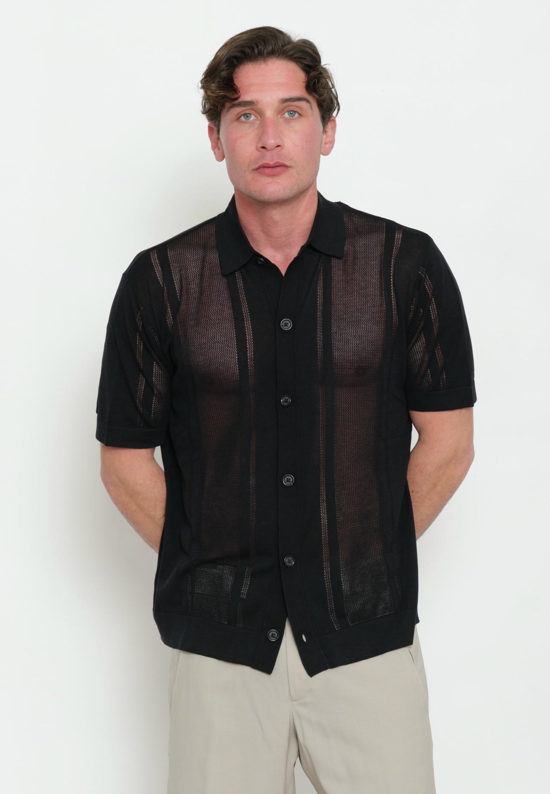 Paolo Pecora Camicia in maglia traforata seta e cotone