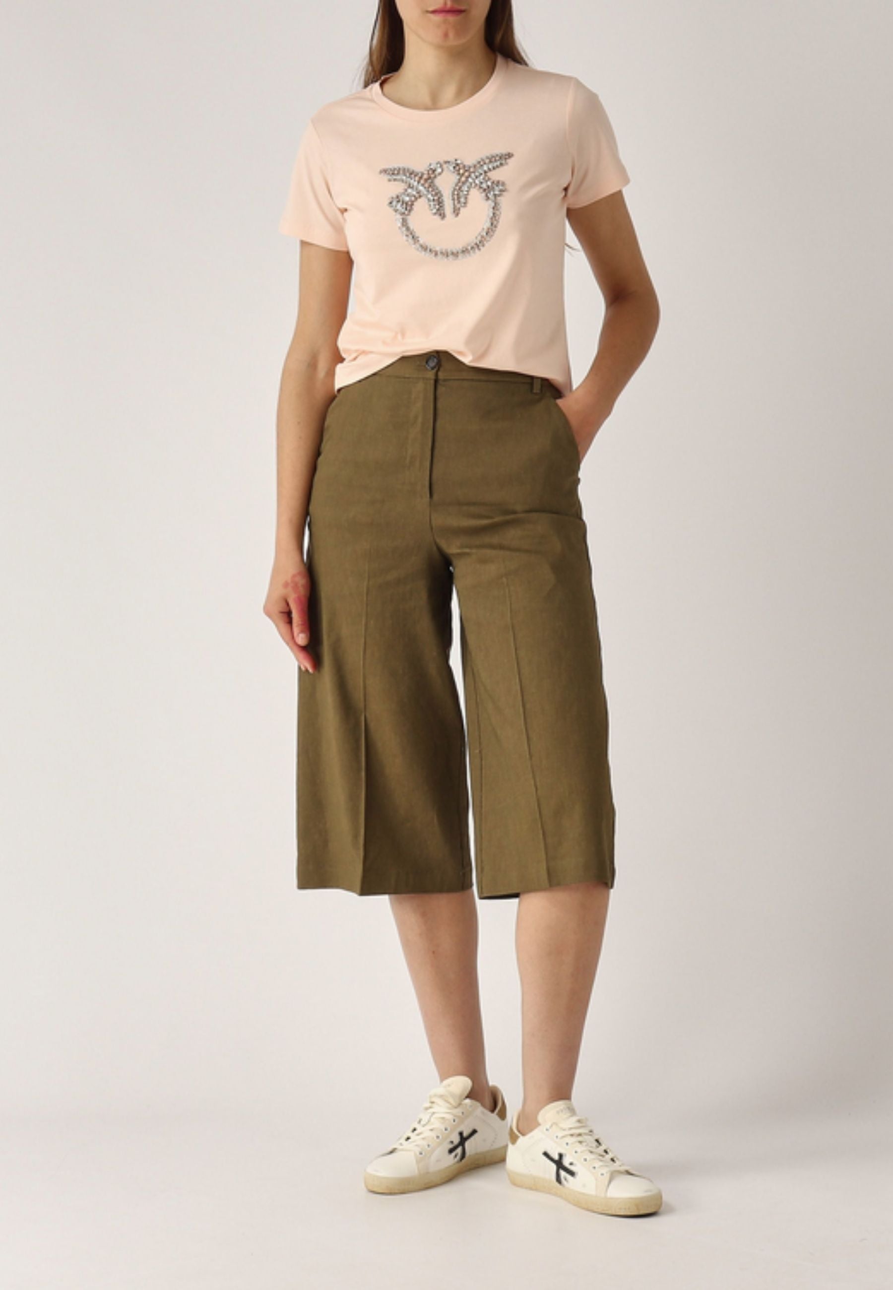 PINKO - Bermuda Donna Raccontami in Misto Lino Stretch | Oliva