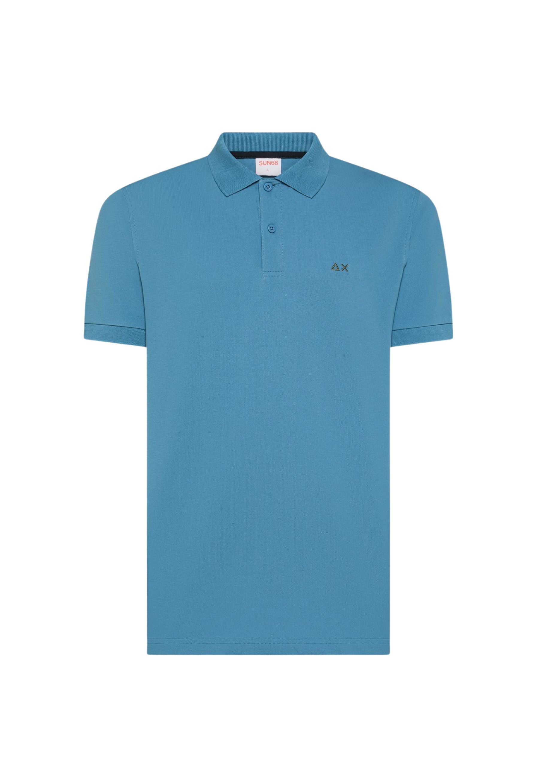 Polo in cotone blu avio con ricamo logo