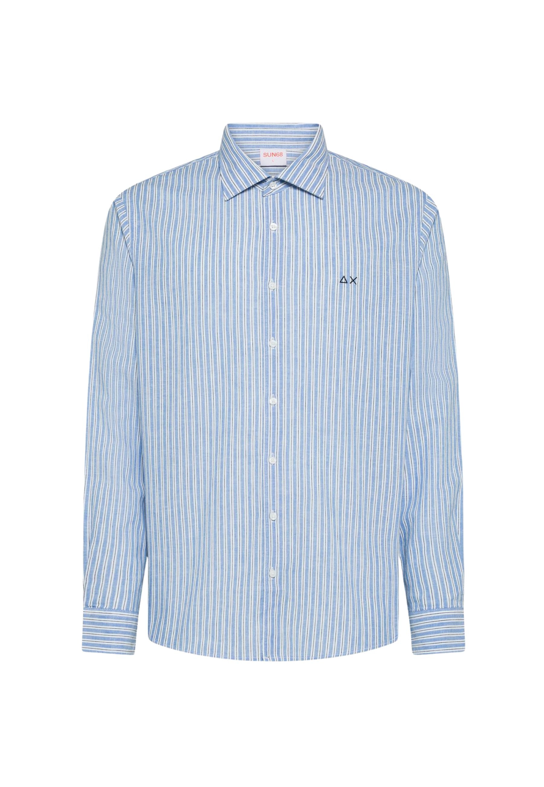 Camicia in lino a righe azzurro/bianco