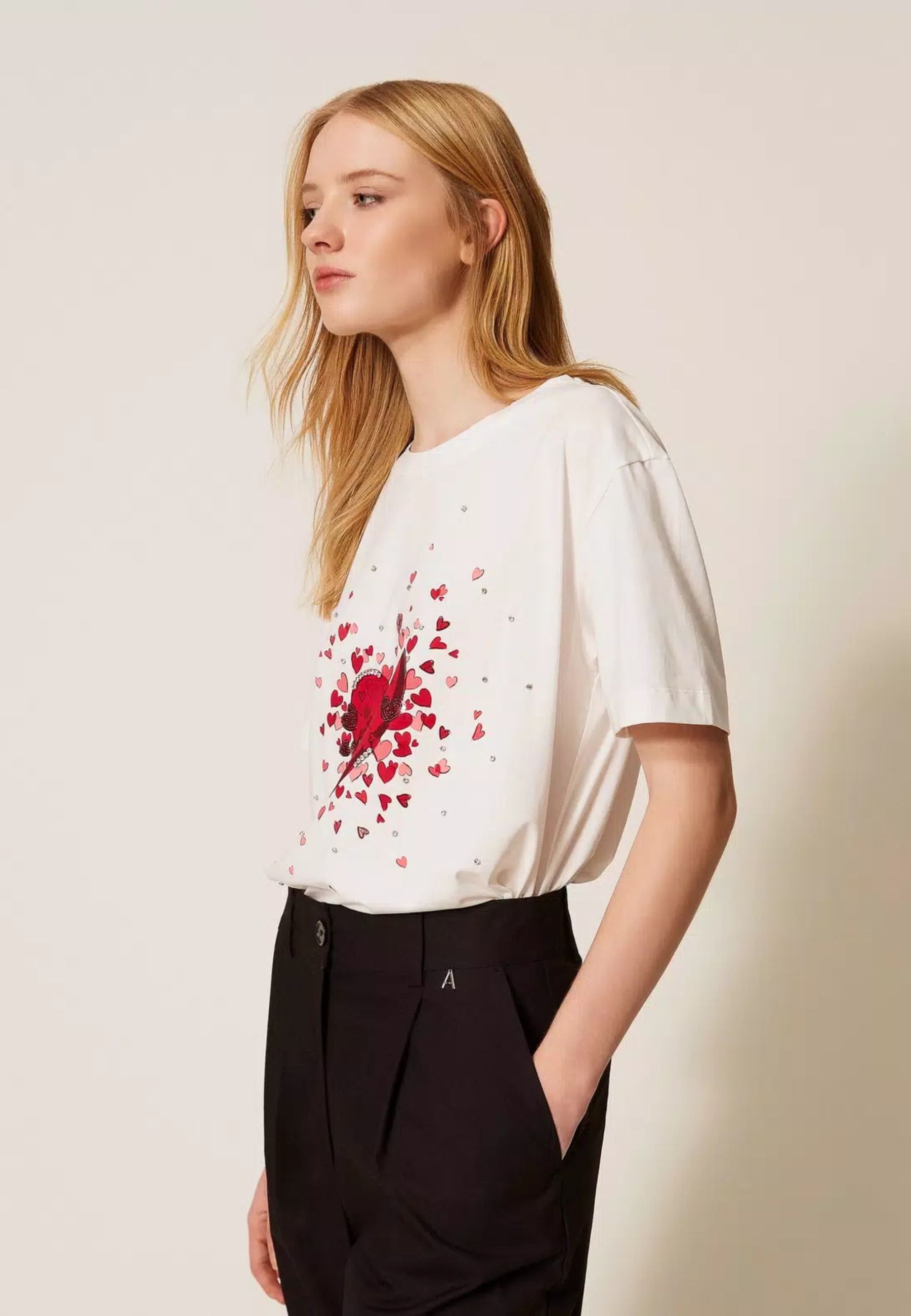 T-shirt con stampa e strass Actitude