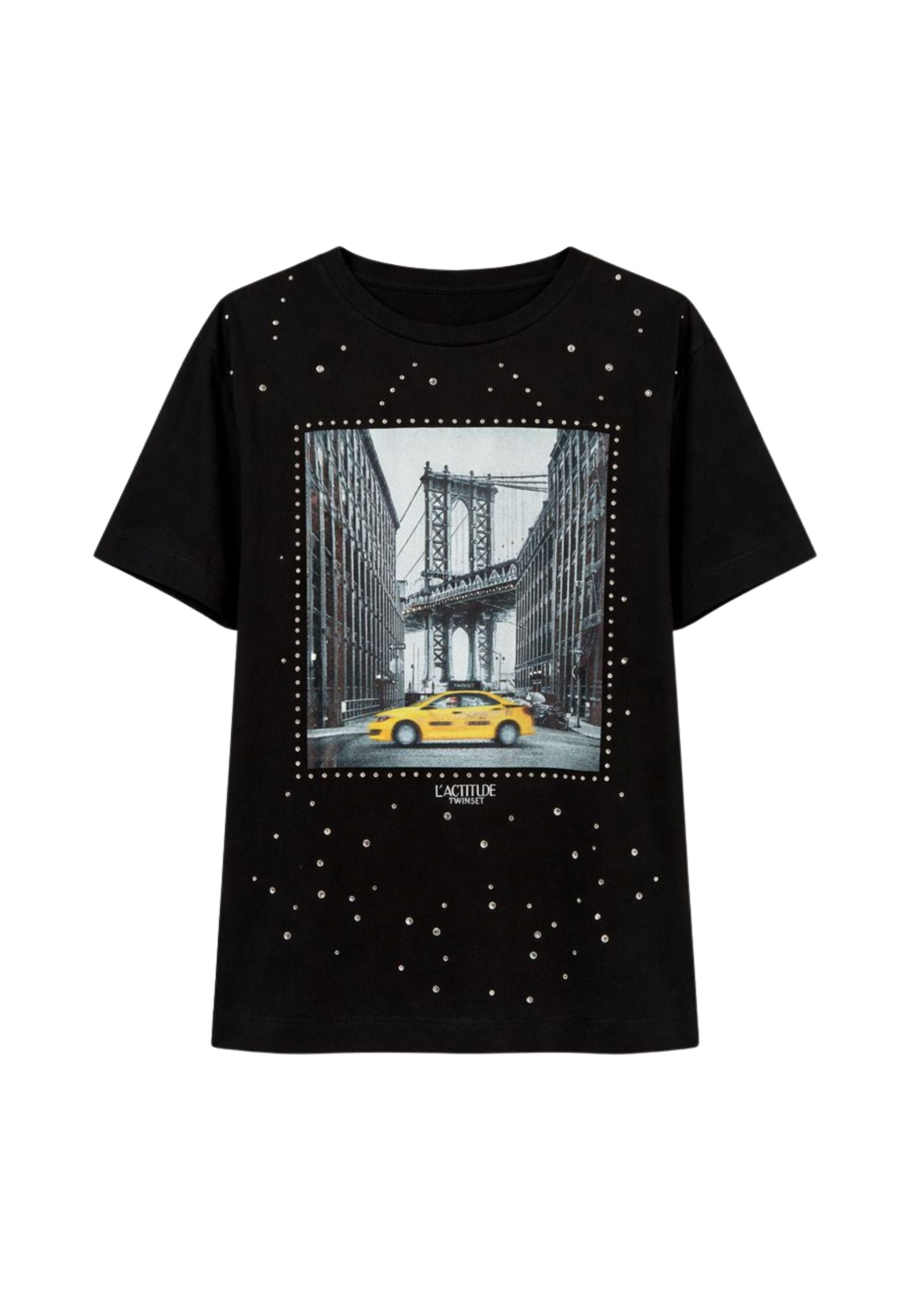 T-shirt con stampa e strass Actitude