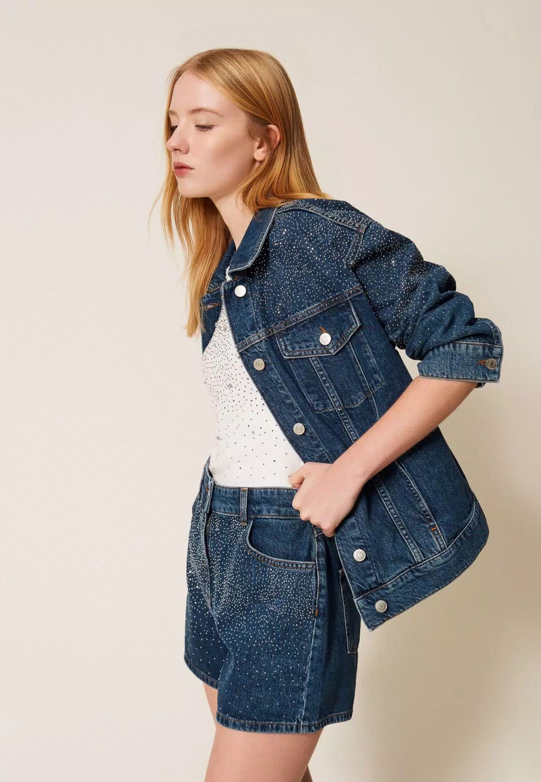 Shorts Denim Actitude con Strass Dégradé Donna