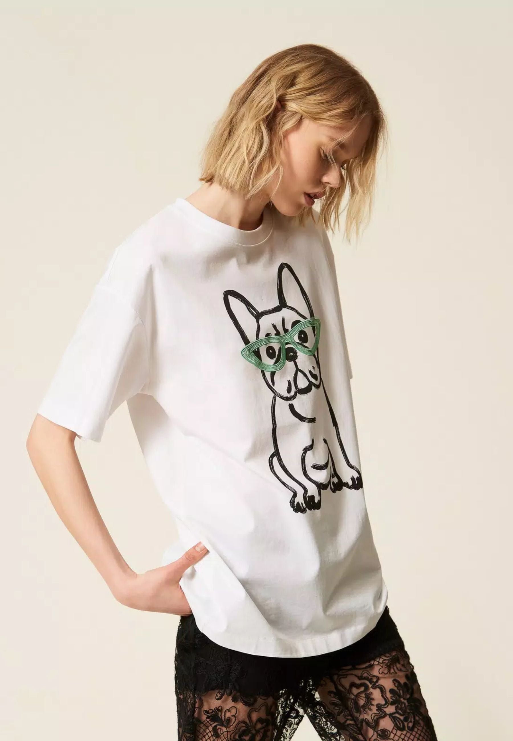 T-shirt Over Twinset Actitude x Myfo - stampa "Papers Bulldog"