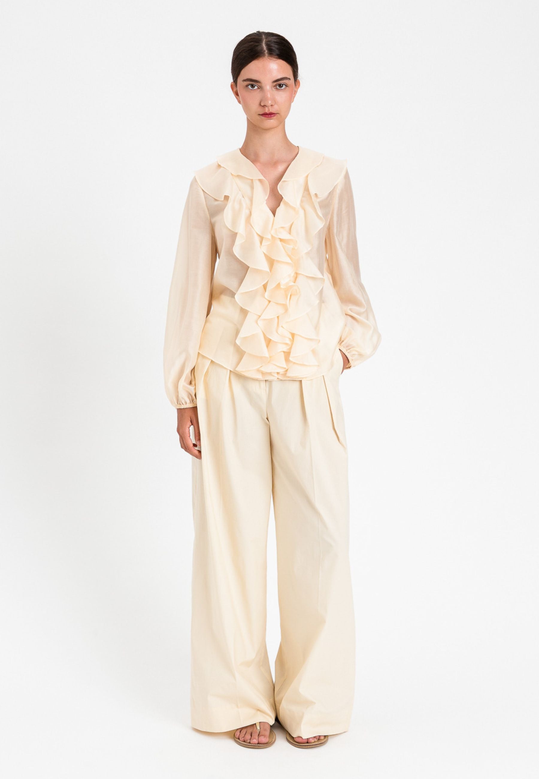 Twinset Pantaloni Palazzo in Cotone Stretch - Avorio