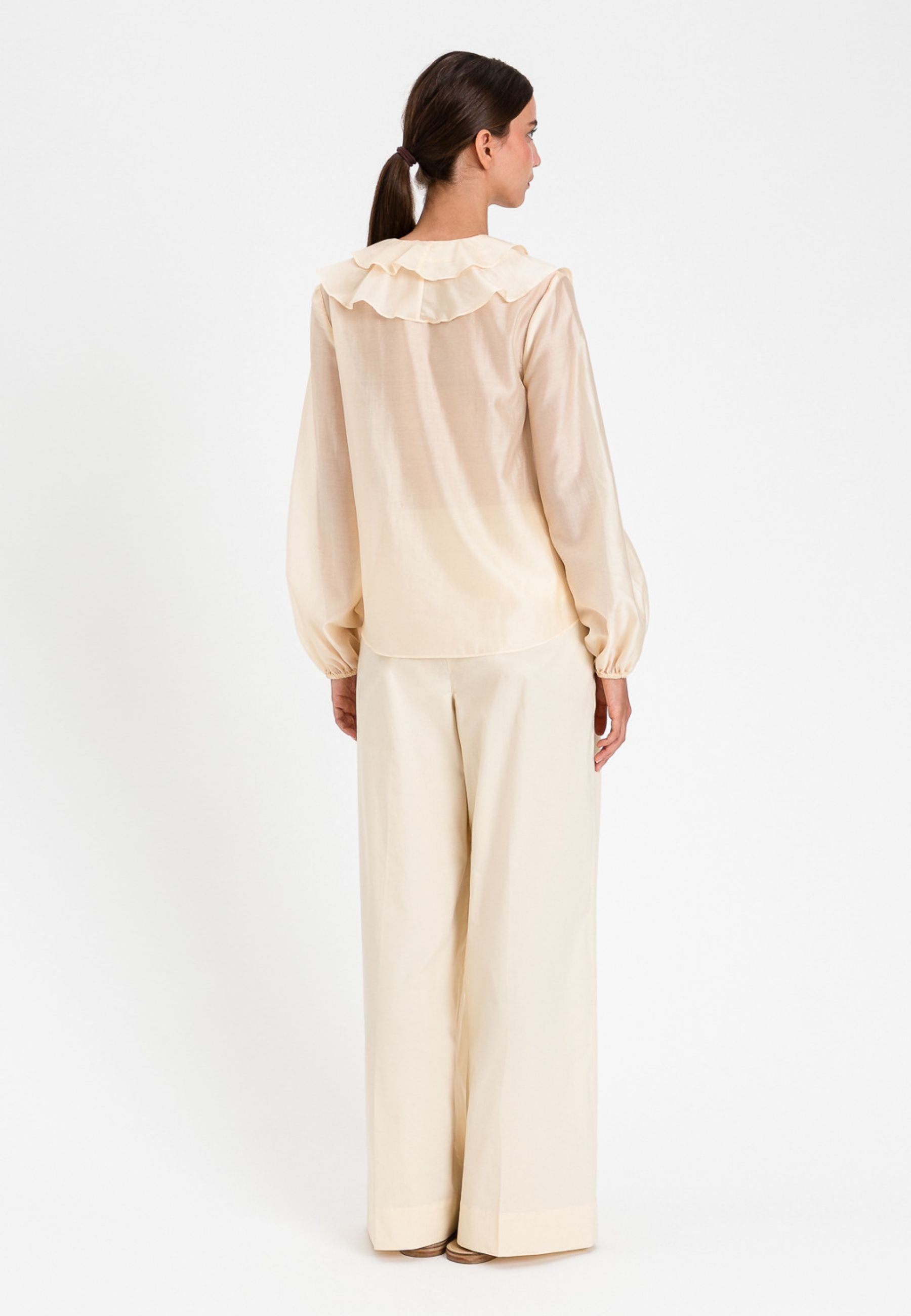 Twinset Pantaloni Palazzo in Cotone Stretch - Avorio