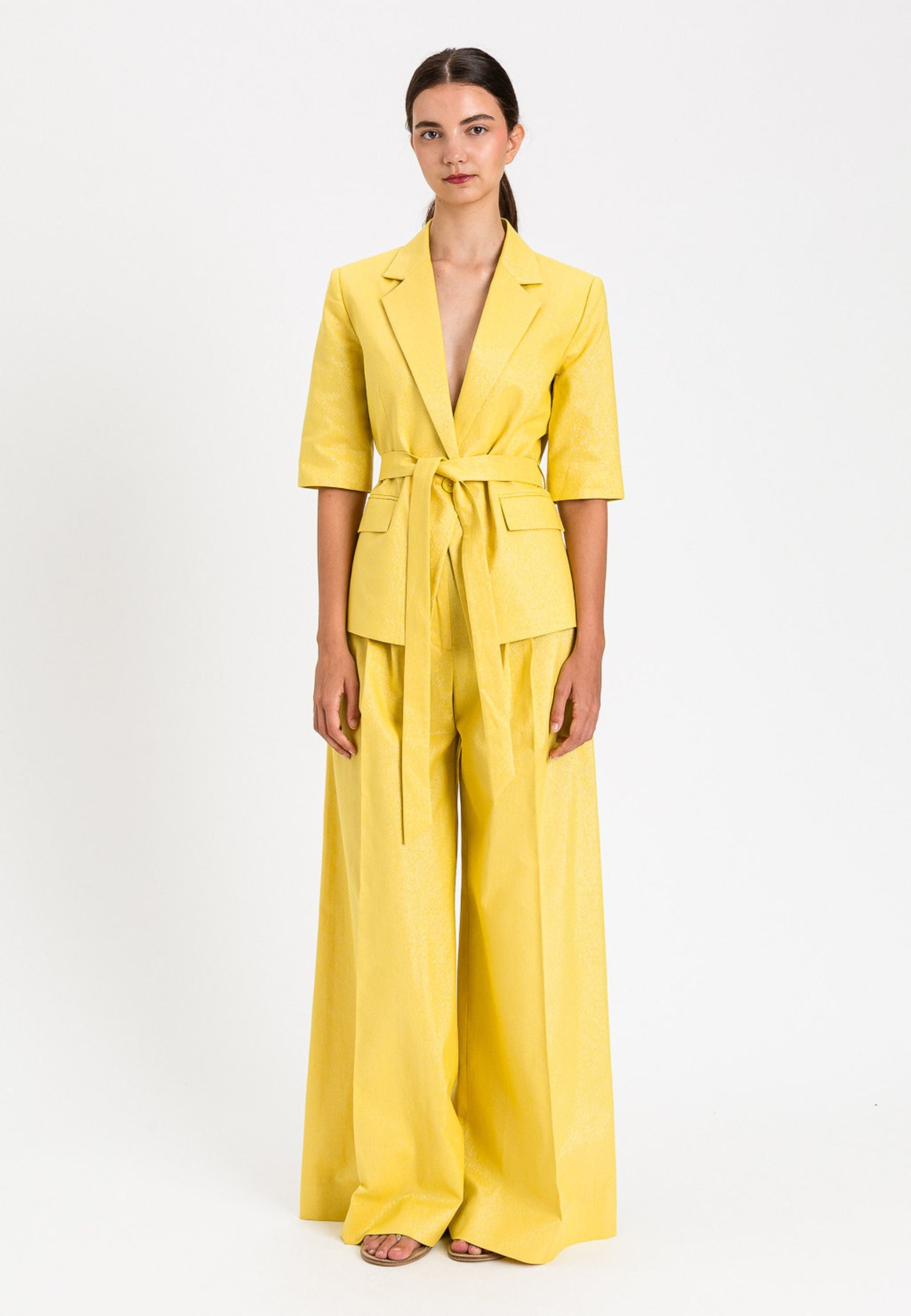Twinset Pantaloni Palazzo in Cotone e Lino con Lurex - Giallo