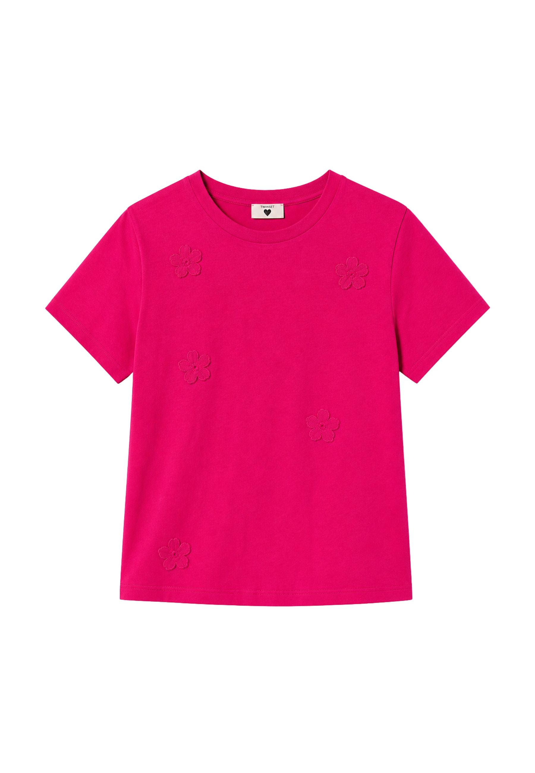 T-shirt fitted con fiori crochet