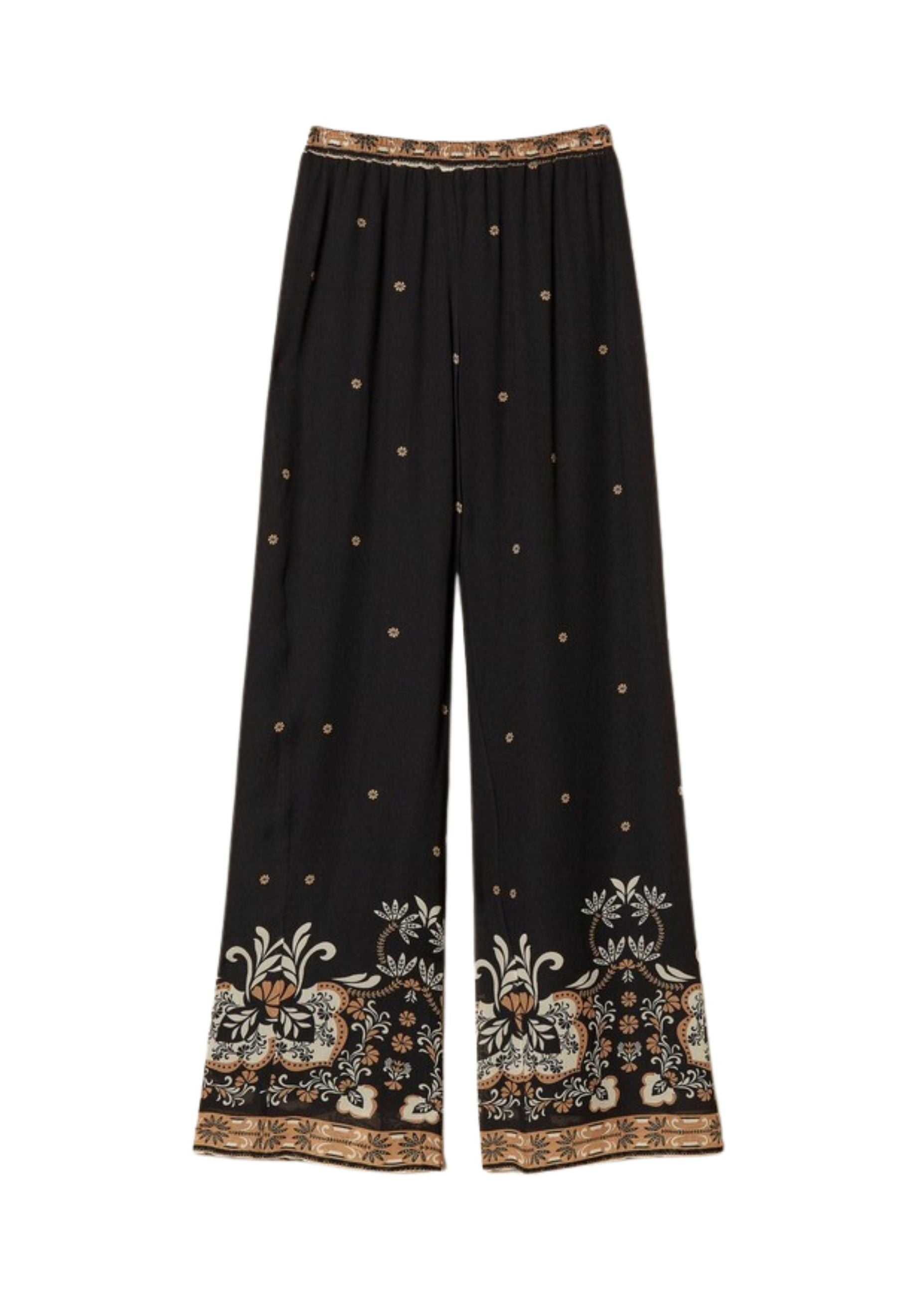 Pantaloni ampi in georgette stampata effetto foulard