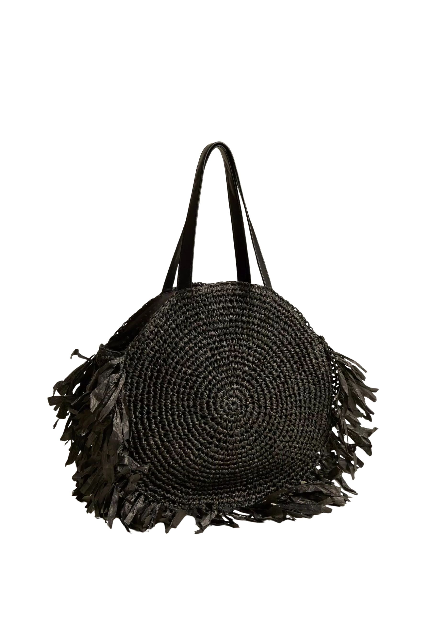 Borsa Shopper Tonda Twinset in Rafia con Frange