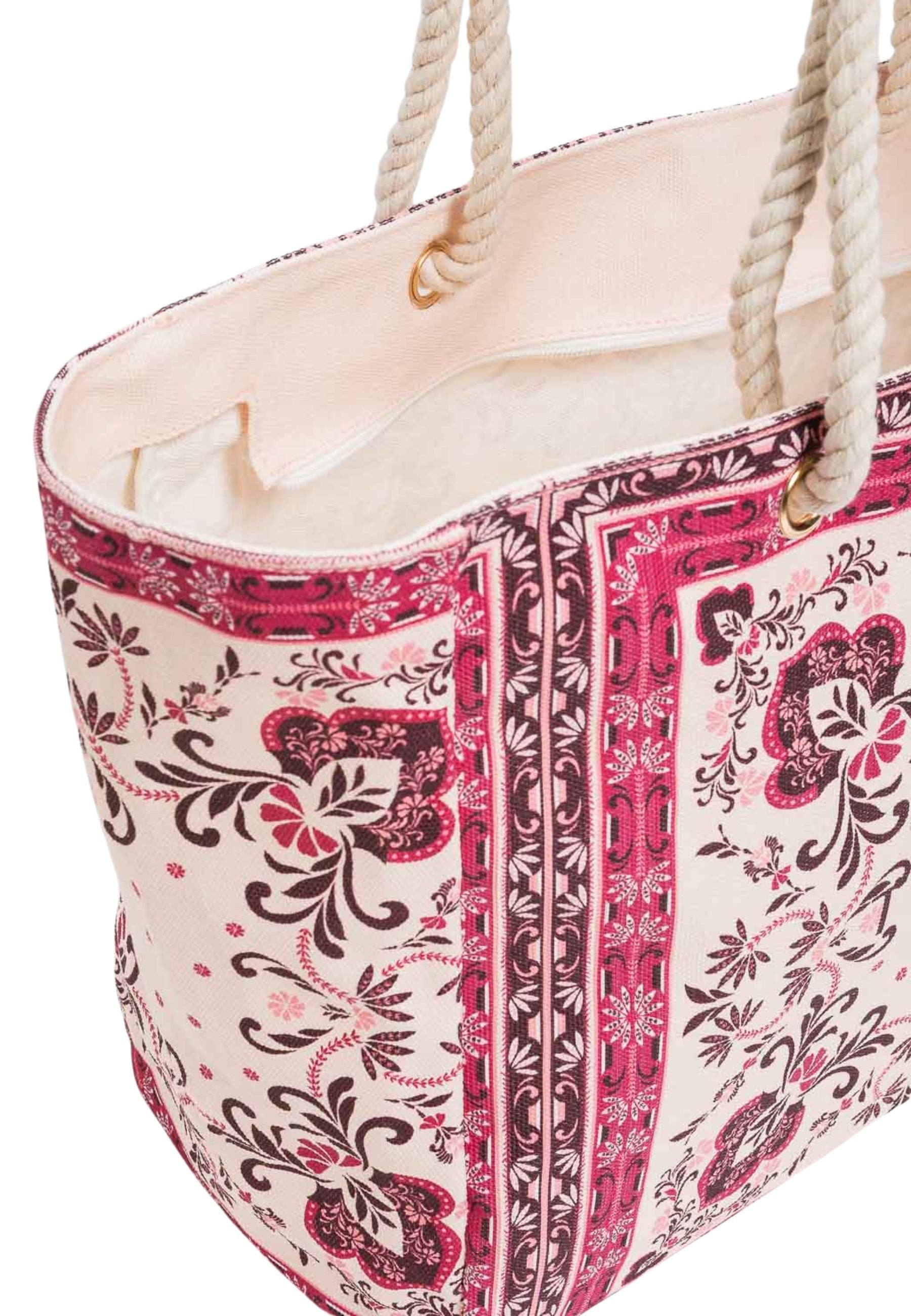 Borsa Shopper in Canvas con Stampa Foulard Fuchsia
