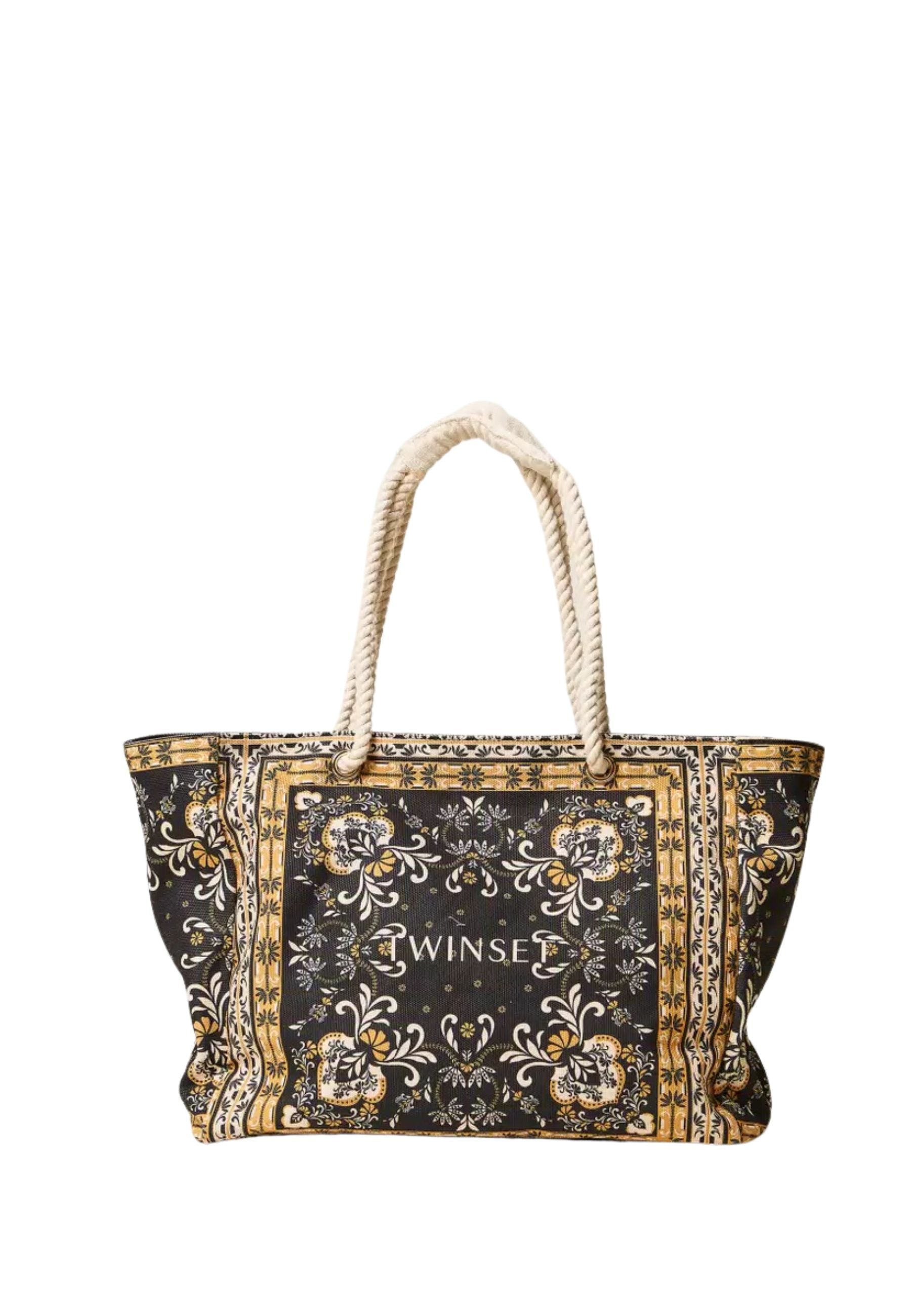 Borsa Shopper in Canvas con Stampa Foulard