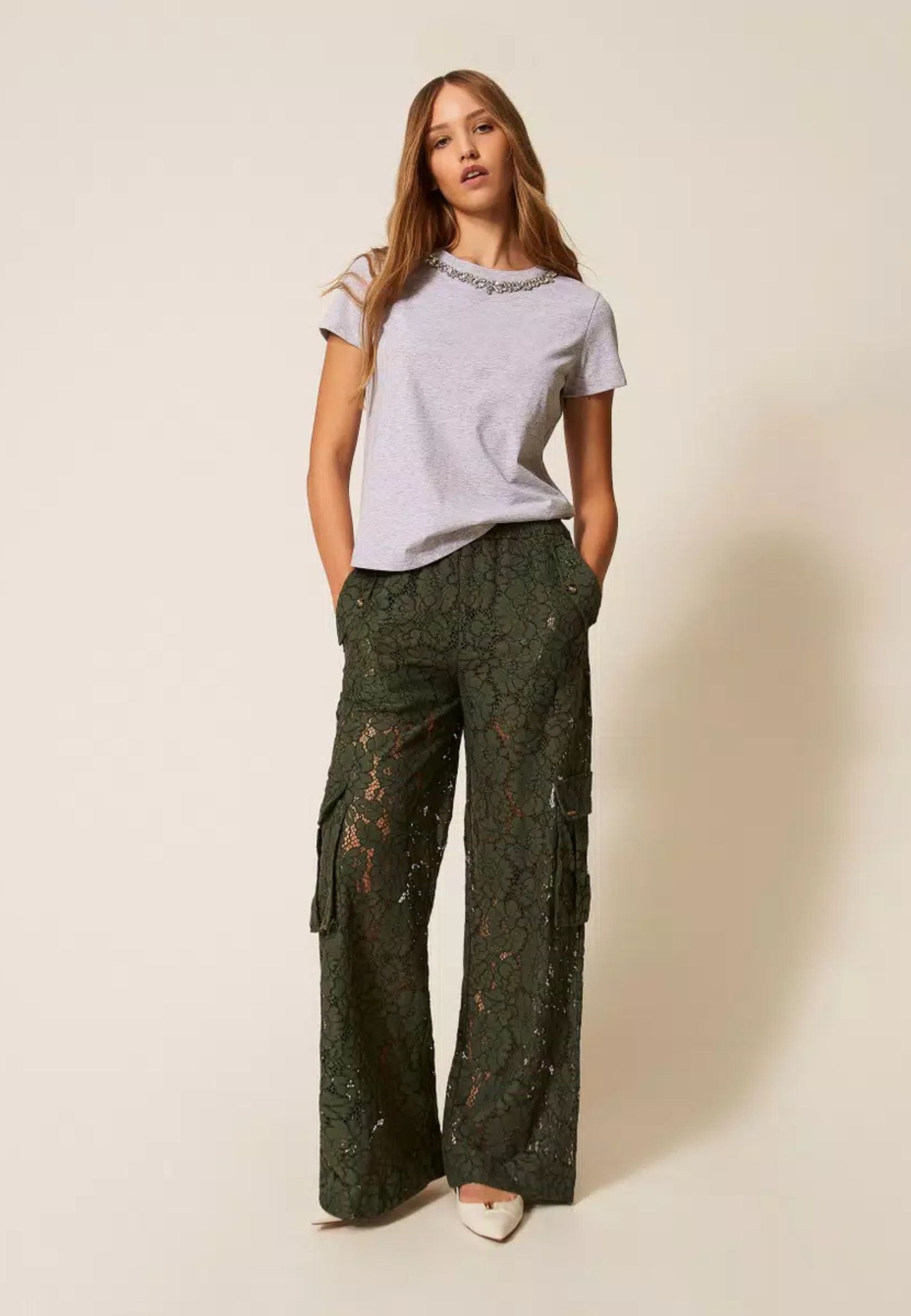 Twinset Milano - Pantaloni cargo in pizzo rébrodé