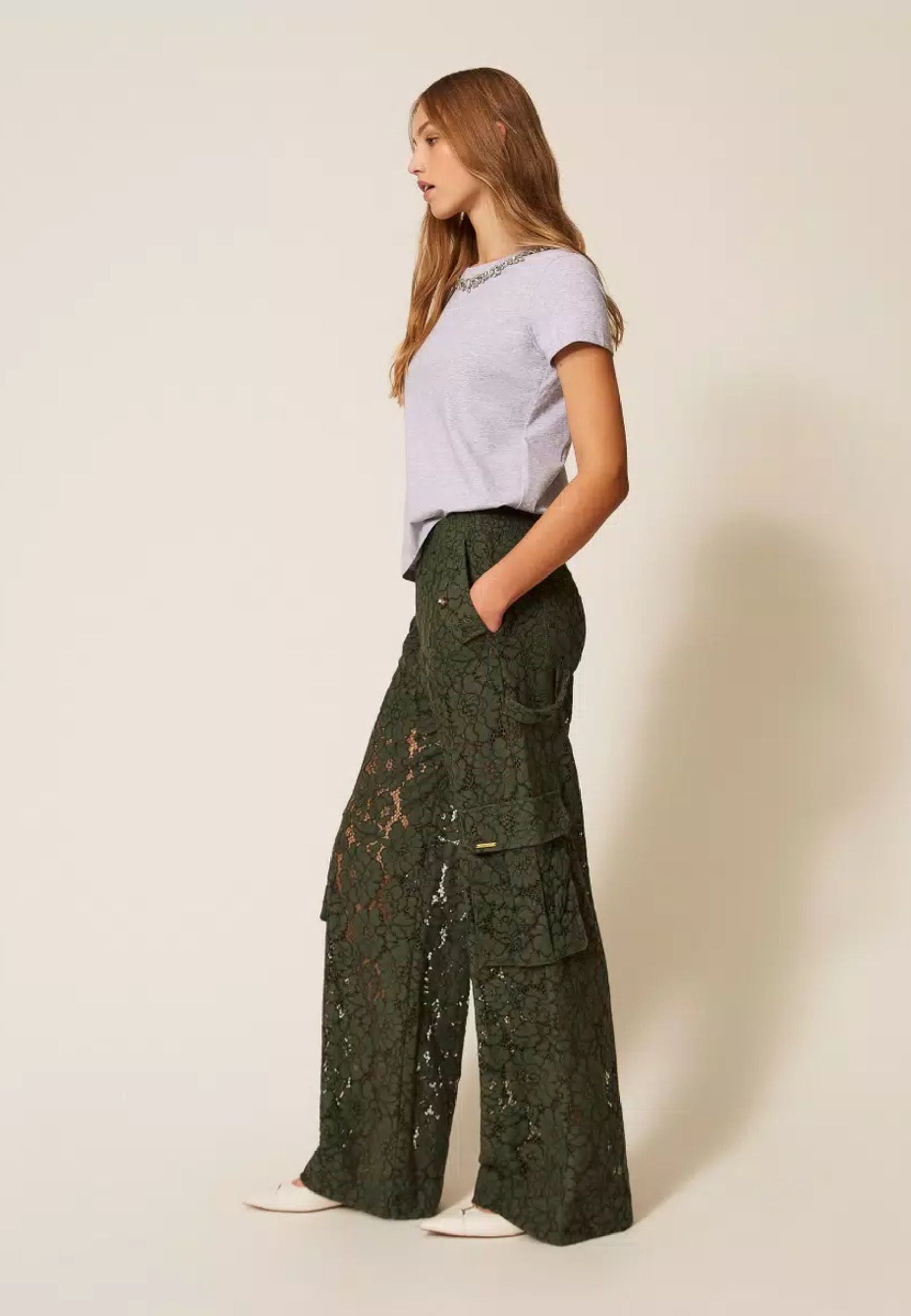 Twinset Milano - Pantaloni cargo in pizzo rébrodé
