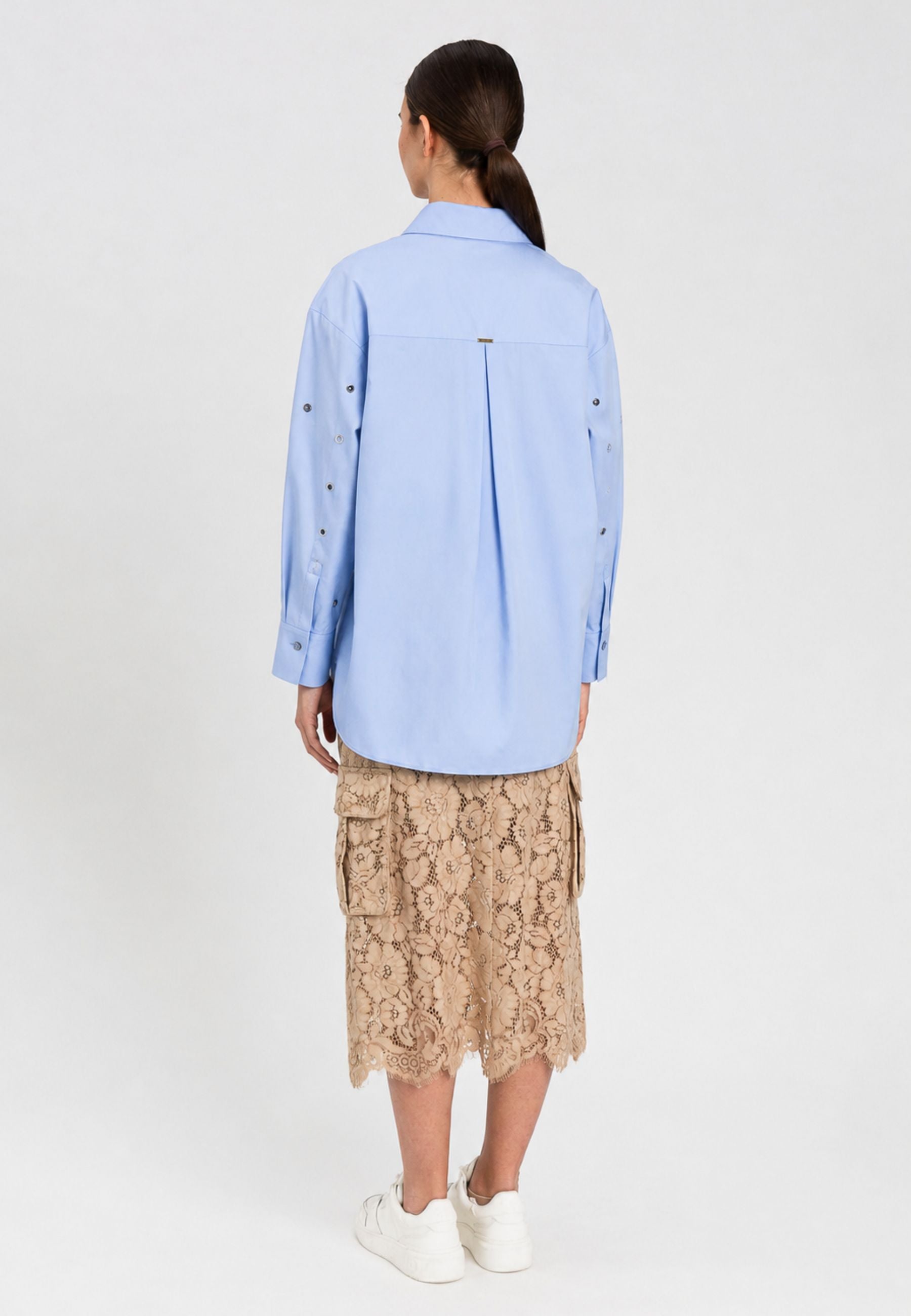Camicia Oversize in Cotone con Applicazioni Gioiello