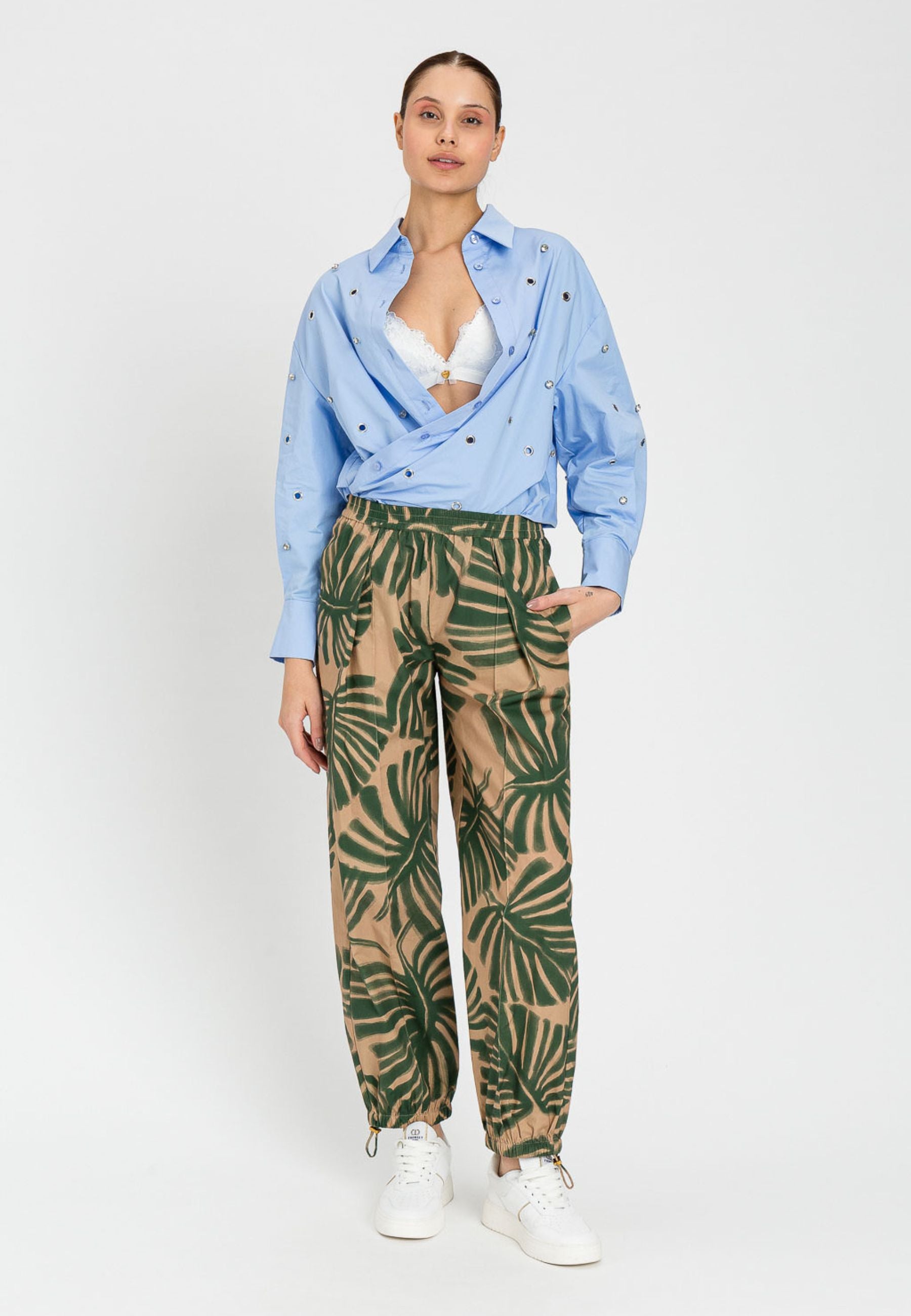 Camicia Oversize in Cotone con Applicazioni Gioiello