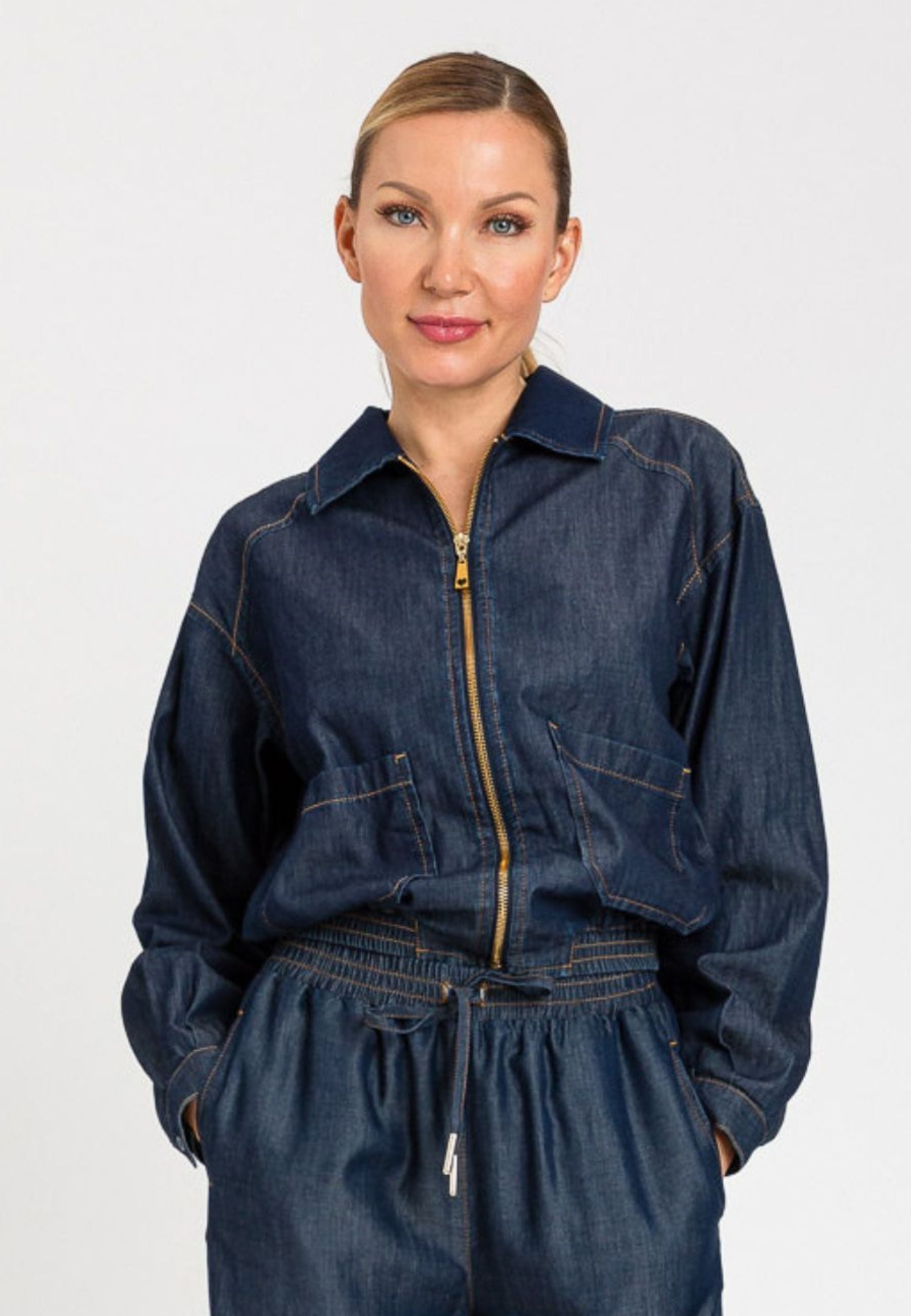 Giacca corta in chambray con zip