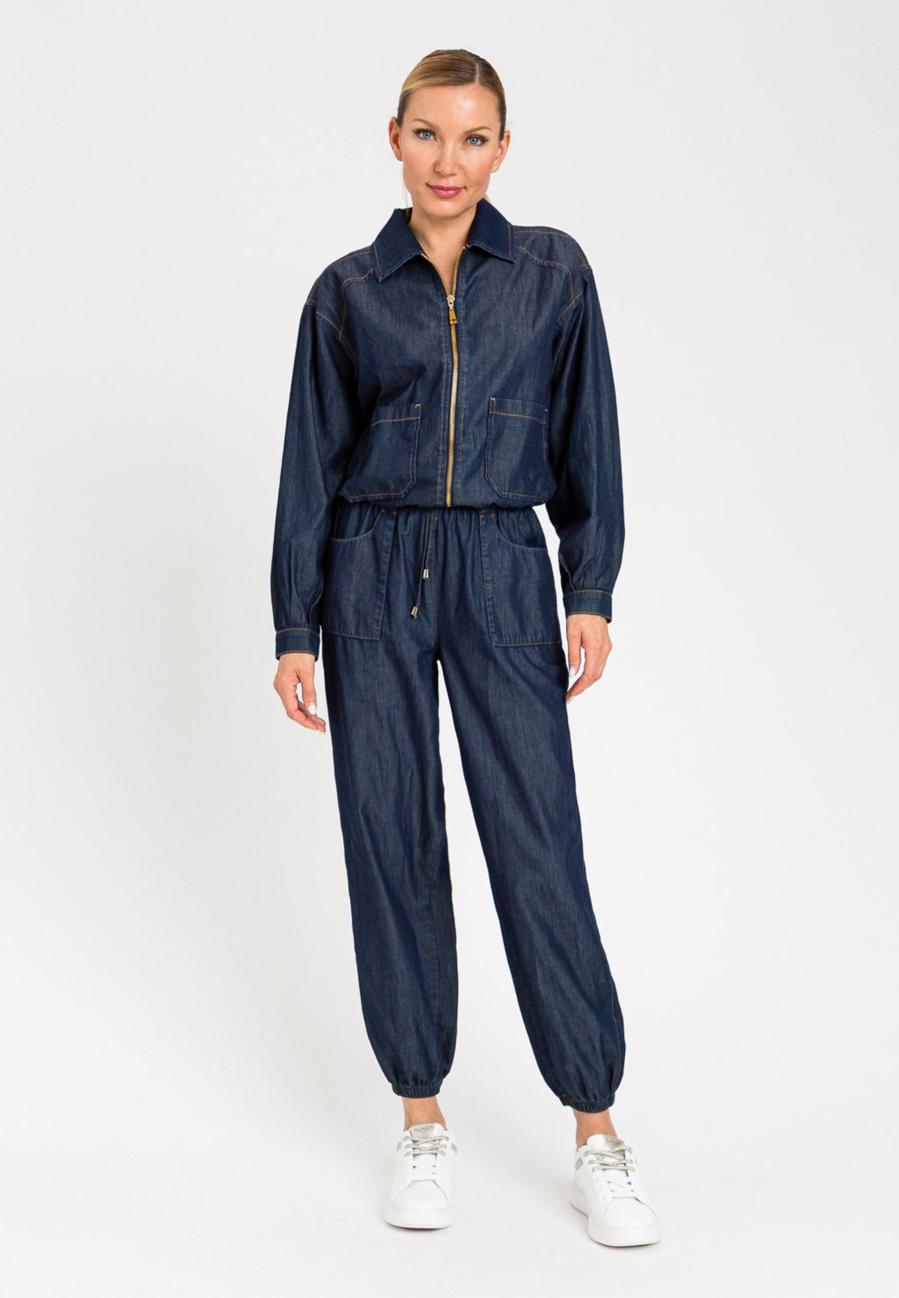 Giacca corta in chambray con zip