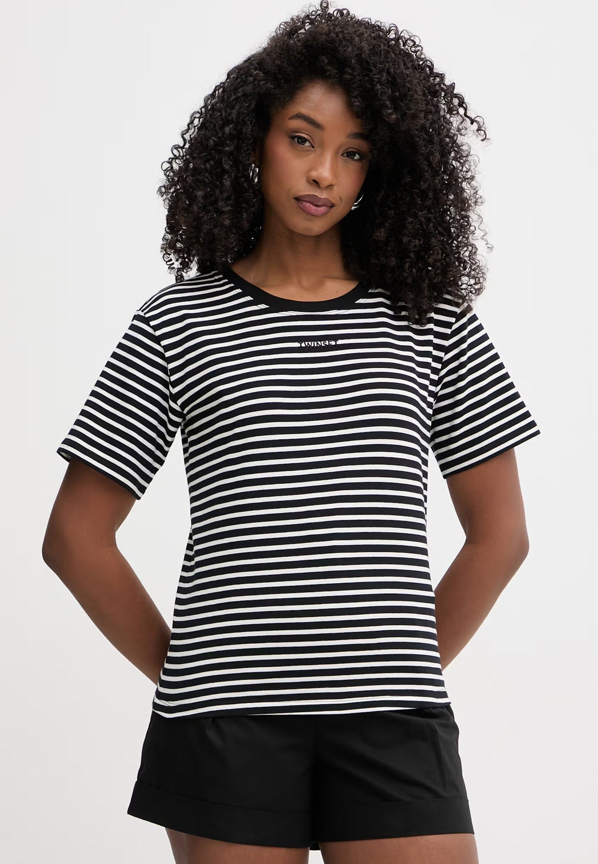 T-shirt Twinset a righe con logo ricamato